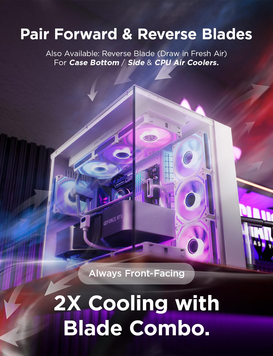 Thumbnail 1 de AsiaHorse COSMIQ Reverse Blade 120mm ARGB PC Case Fan (3-Pack with Controller) – Infinity Mirror Daisy Chain