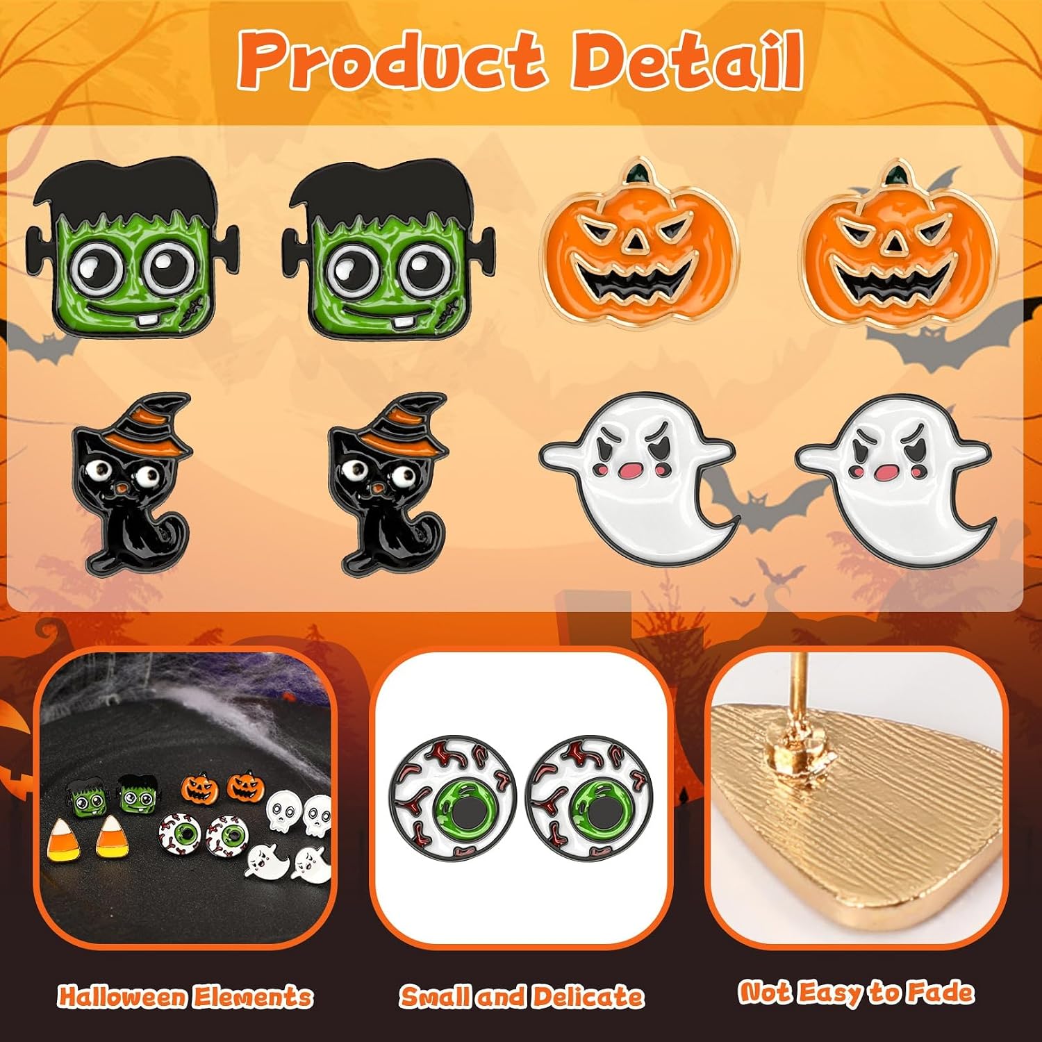 Detalle 2 de AUGSUN Halloween Stud Earrings, 9 Pairs