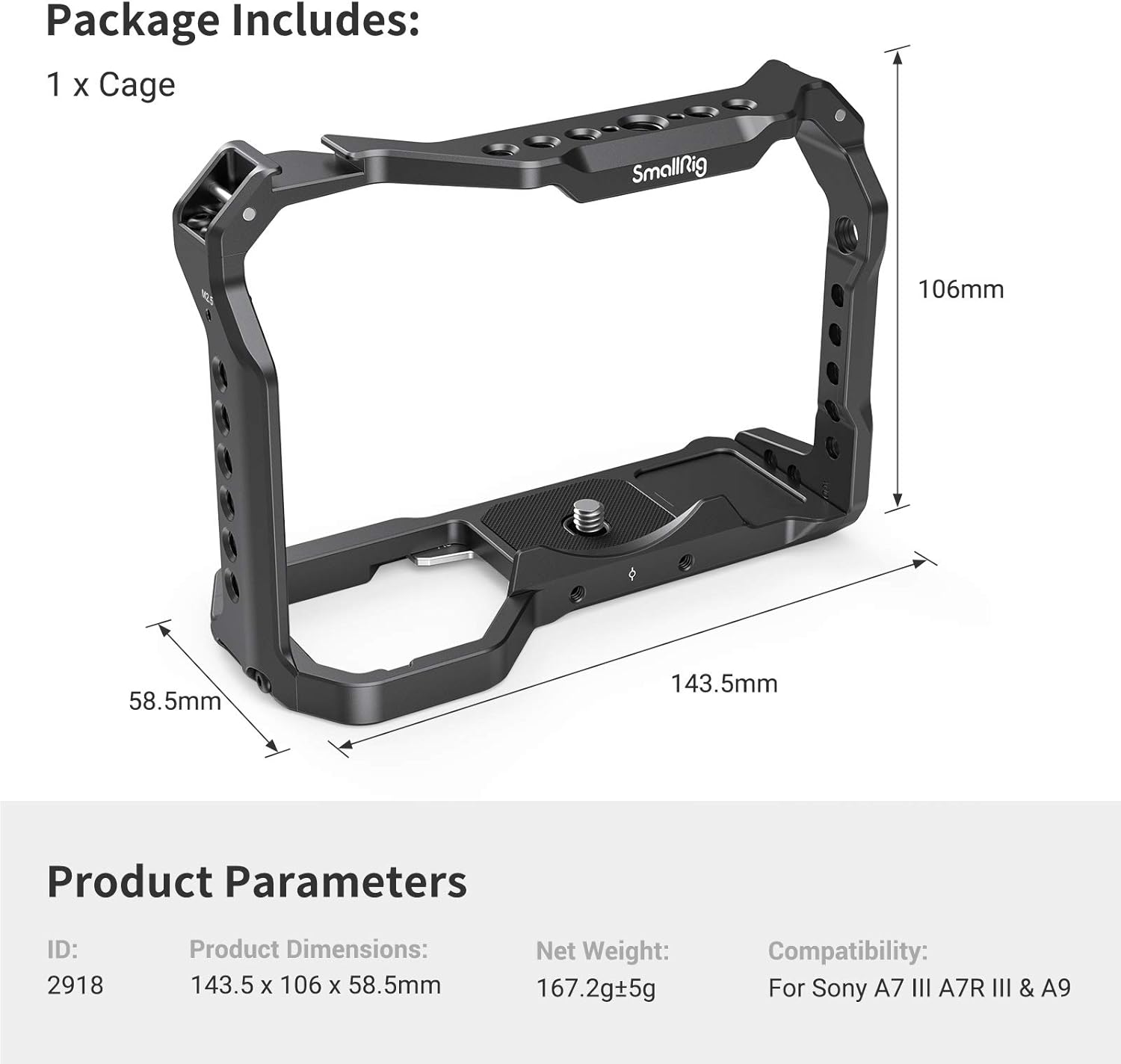Detalle 2 de SMALLRIG A7III/A7RIII/A9 gabbia leggera A-2918 per Sony