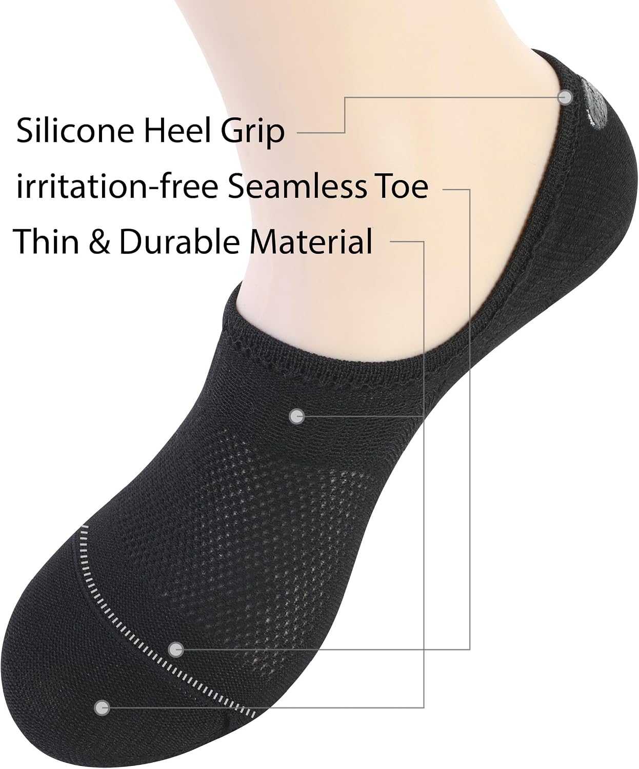 Thumbnail 6 de Pro Mountain Thin No-Show Socks (Seamless, Wide Toe Box) 6-Pack — Cotton Liner Socks for Wide Feet
