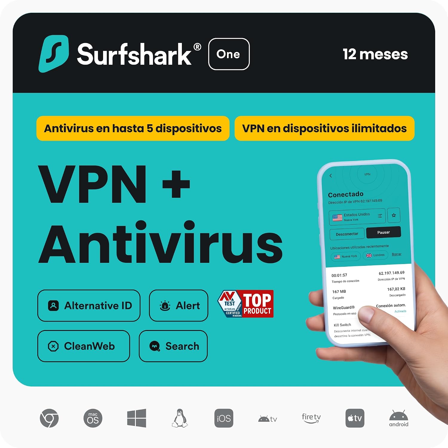 Detalle de Surfshark One 12 meses VPN y antivirus