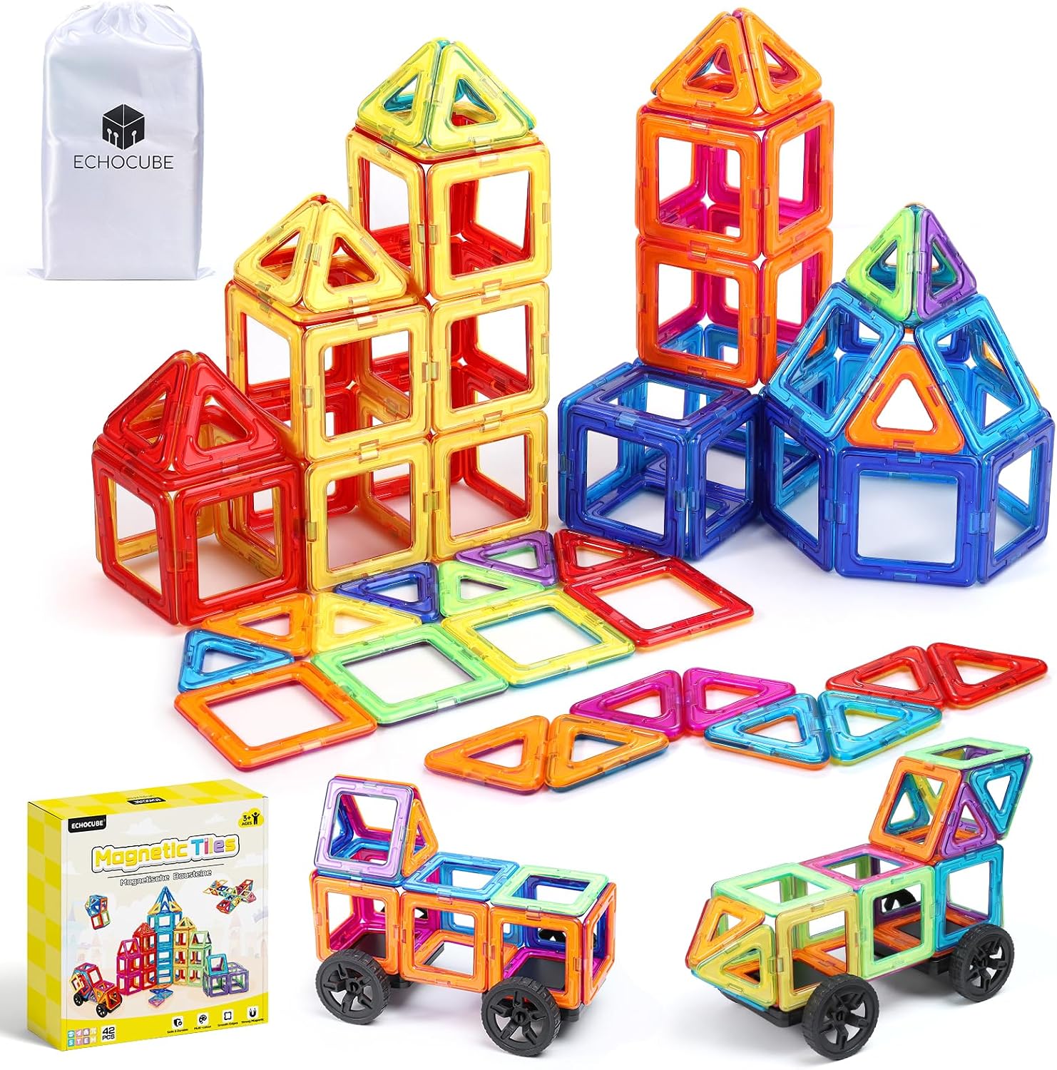Detalle de ECHOCUBE 42-Piece Magnetic Building Blocks Set: A Practical STEM Toy for Creative Early Learning