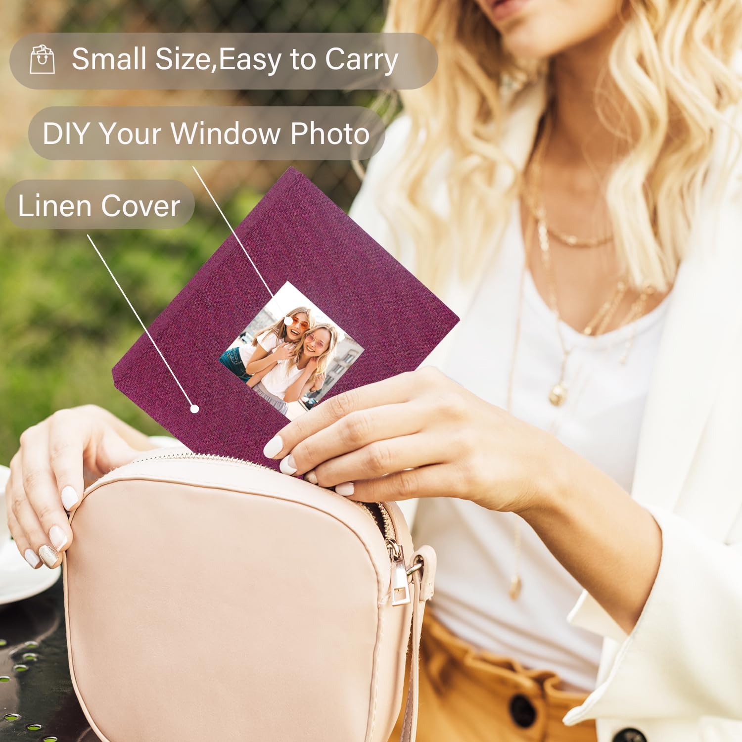Detalle 2 de Miaikoe Small Photo Album 6x4 (2 Packs) 50 Pockets Each – Top Loading Linen Slip-In, 10x15cm Photos, Purple