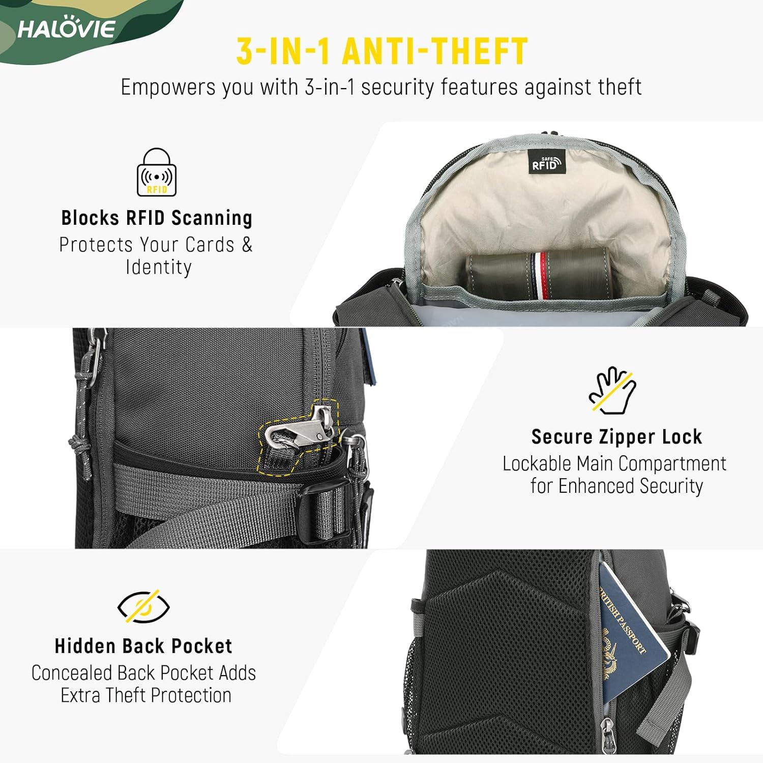 Detalle de HALOVIE Anti Diebstahl Brusttasche 600D