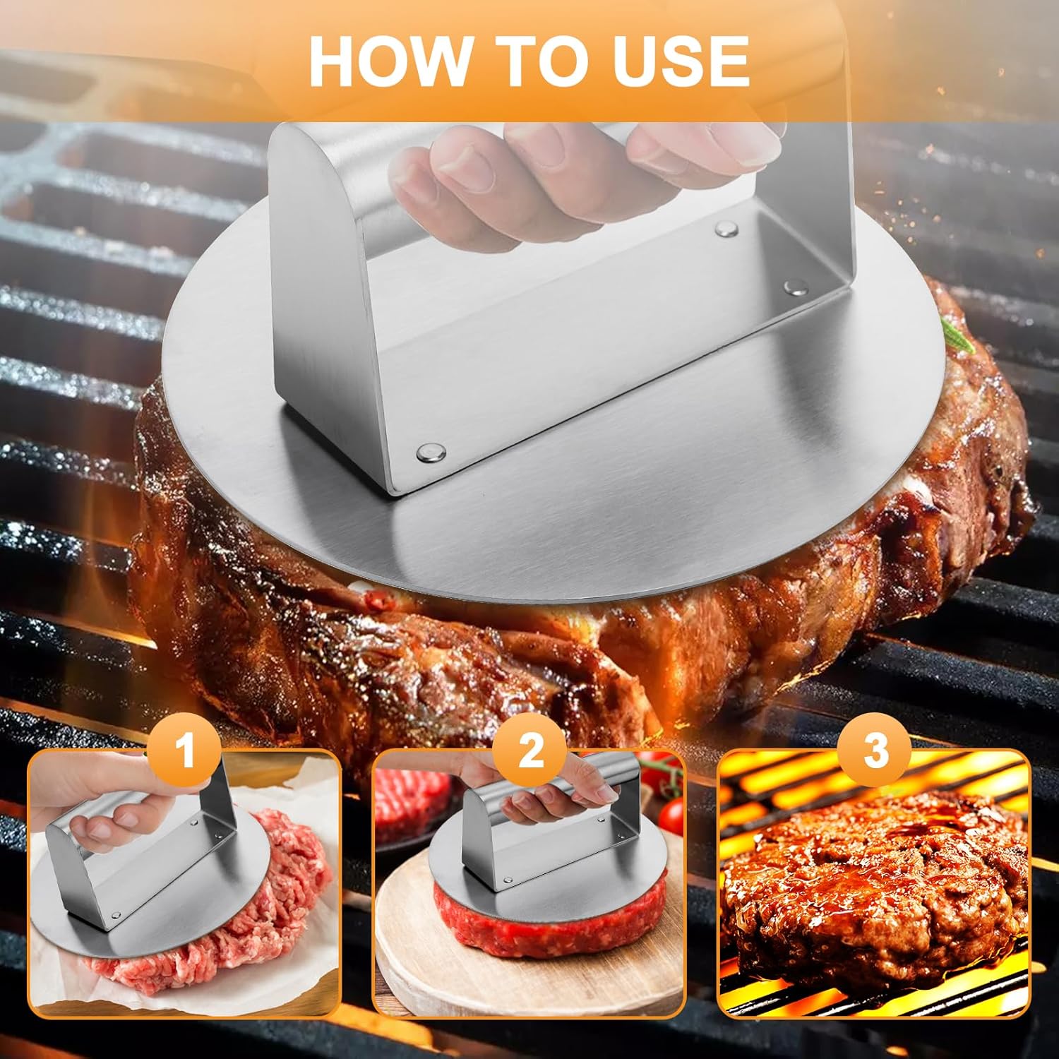 Thumbnail 6 de Whaleme 6.2-Inch Stainless Steel Burger Press: One-Piece, Non-Stick Smash Tool for Perfect Burgers