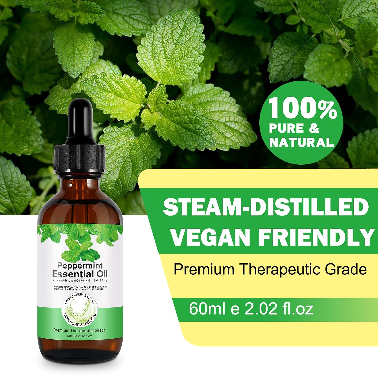 Detalle de FSLHCY pepermuntolie 60 ml, etherische olie met glazen druppelaar