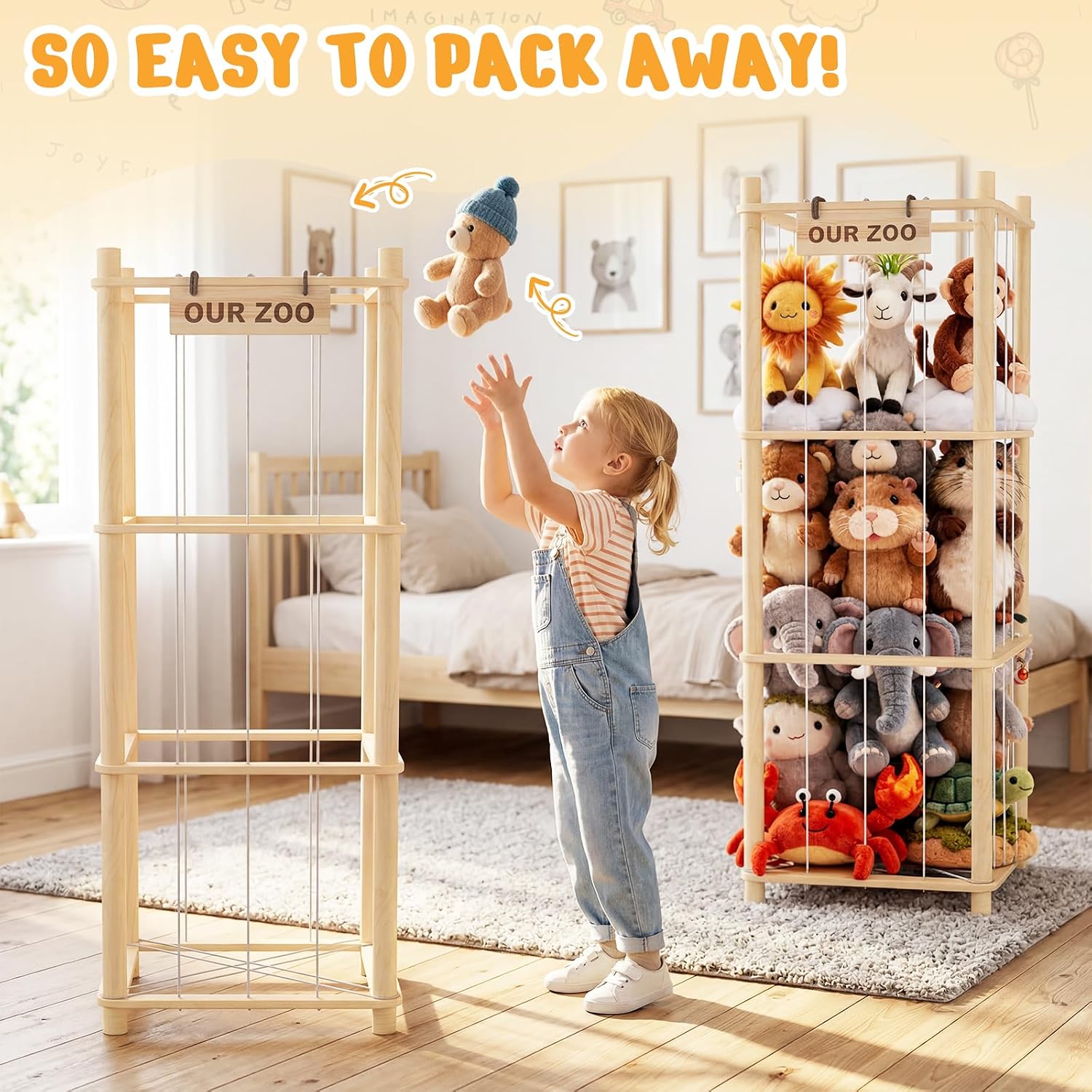 Thumbnail 4 de Woodure WDUS2170 Stuffed Animal Organizer Set, 2-Piece Wooden Zoo Storage