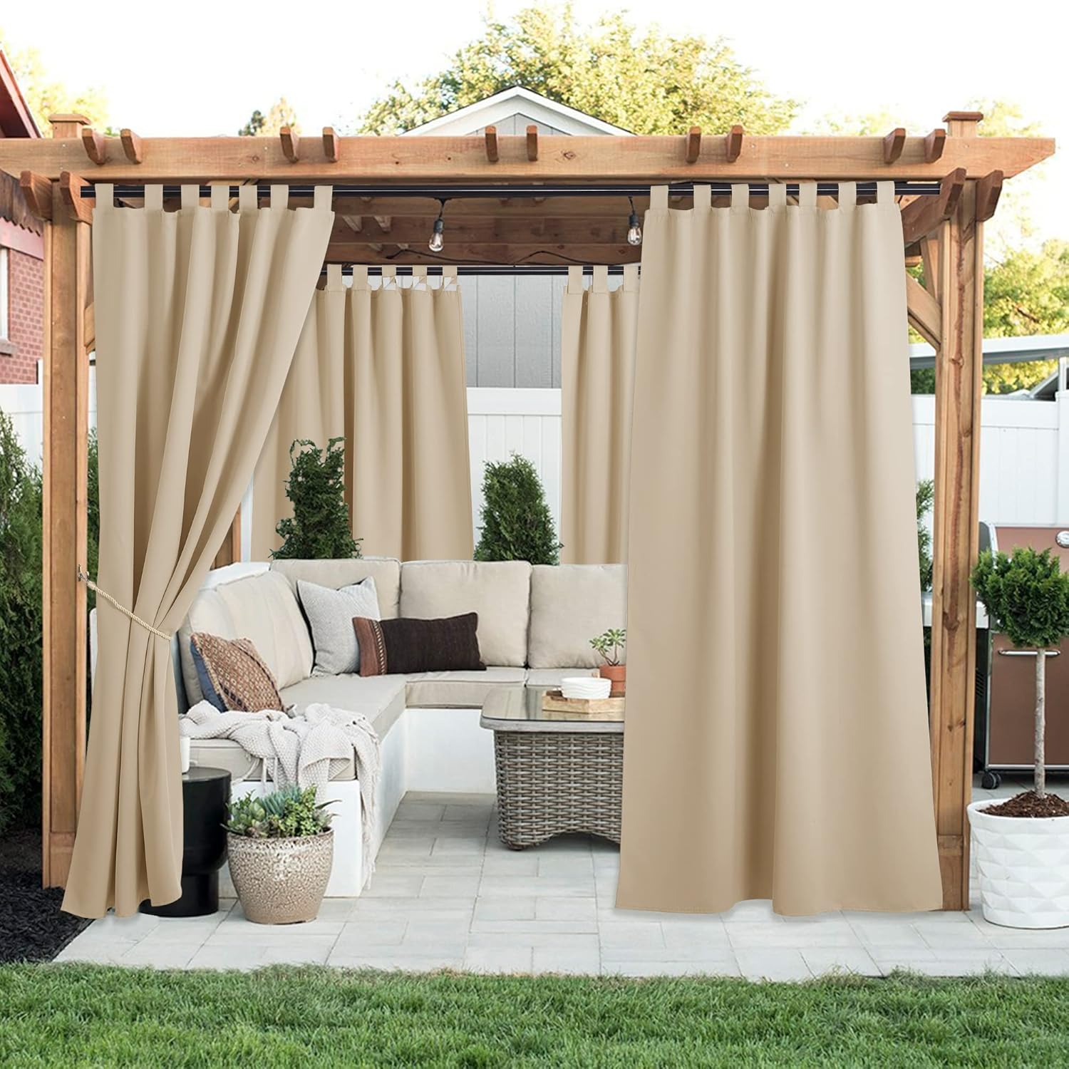 Thumbnail 1 de PONY DANCE Outdoor Gardinen Wetterfest 2er Set – H 213 x B 132 cm, Biscotti Beige