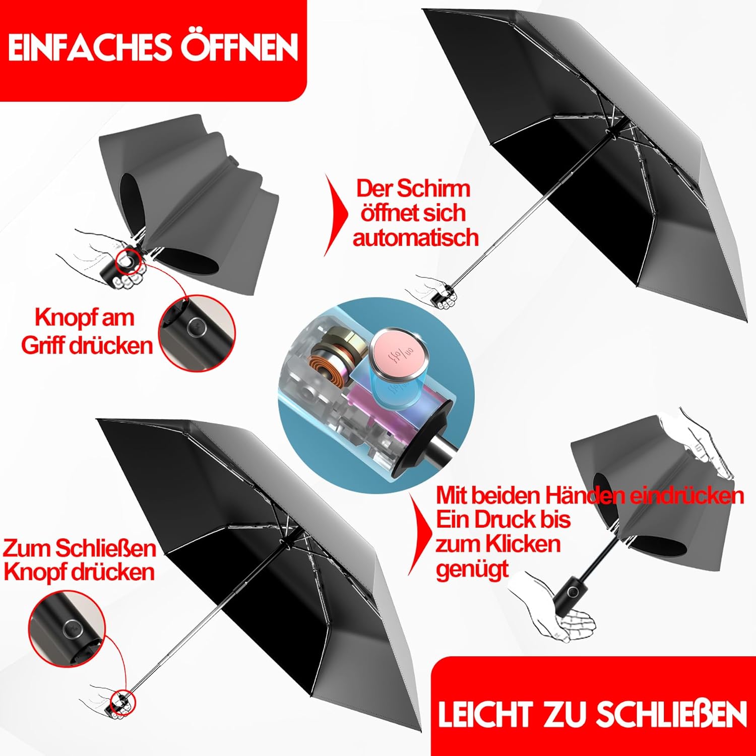 Thumbnail 6 de Moorrlii Automatischer Mini-Reise-Regenschirm – winddicht, faltbar, UV-Schutz, ultrakompakt