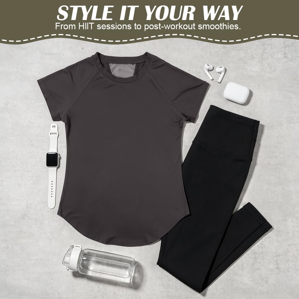 Detalle 2 de Maglietta sportiva donna DiULi con manica corta, elastico e schiena in rete traspirante (M-XL)
