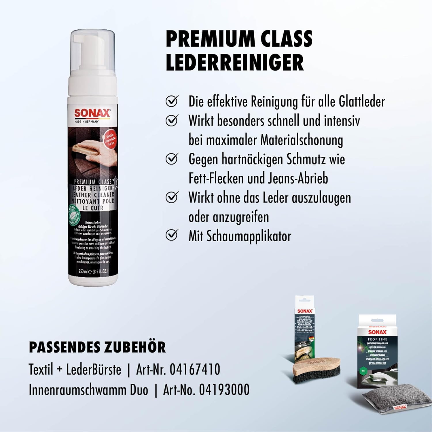 Thumbnail 2 de SONAX PREMIUM CLASS LederReiniger (250 ml) – schonende Glattleder-Reinigung mit Schaumapplikator