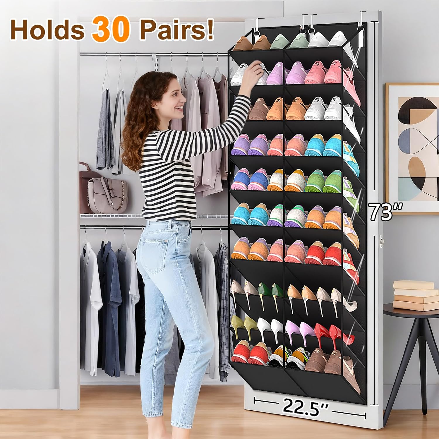 Detalle 2 de UVIAHOMI UVOTDSOB Over-the-Door Shoe Organizer, 10 Tiers, Clear Pockets