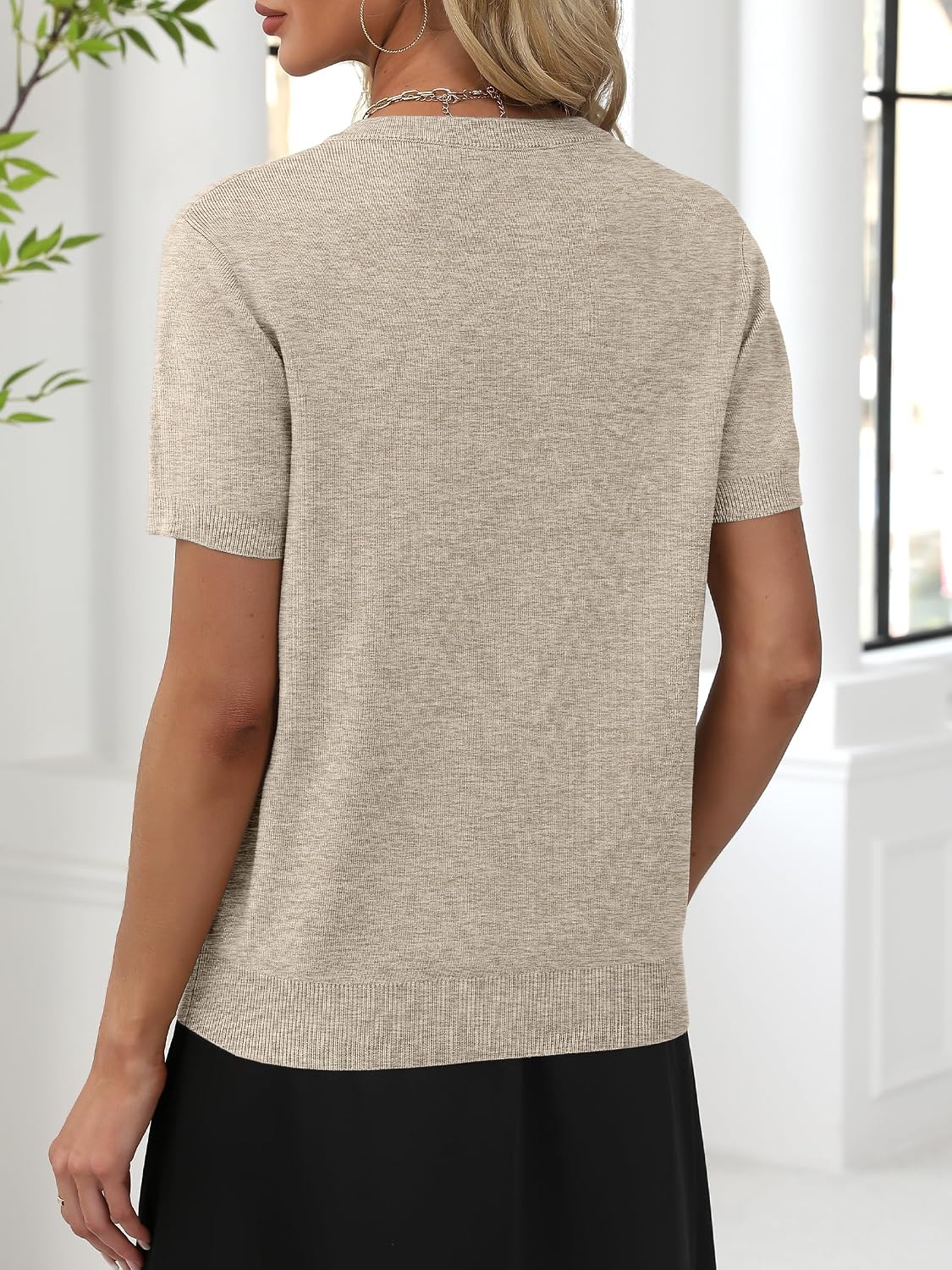 Detalle 2 de ANRABESS Women Wool Blend Sweater Short Sleeve V-Neck Pullover (Summer Business Casual)