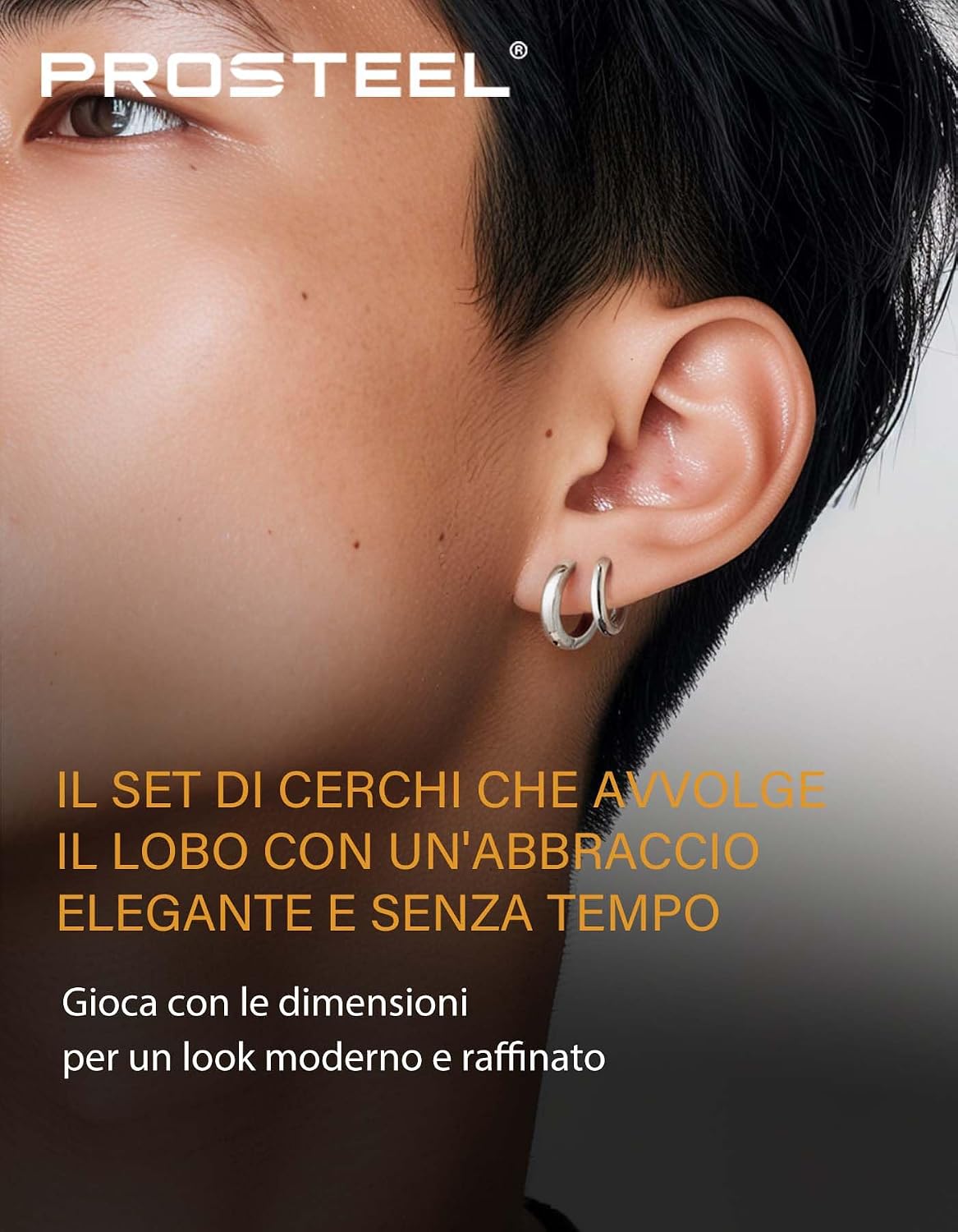 Detalle de PROSTEEL set di orecchini a cerchio da uomo unisex in acciaio 316L placcati oro e metallo nero (3 o 4 pezzi)