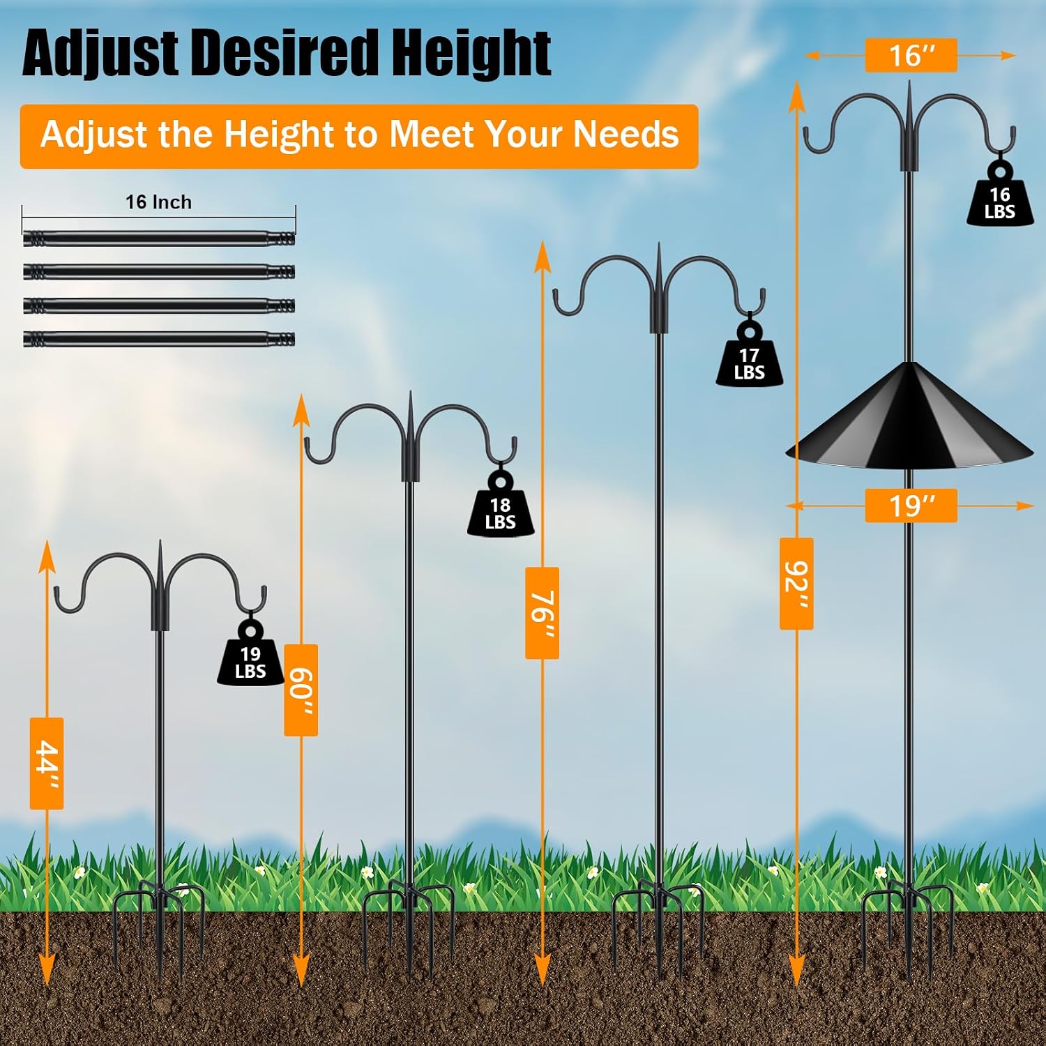 Detalle de FEED GARDEN LX-5MYGSGSSZ-92IN-1 Shepherd’s Hook with Double Hooks and 19-Inch Baffle