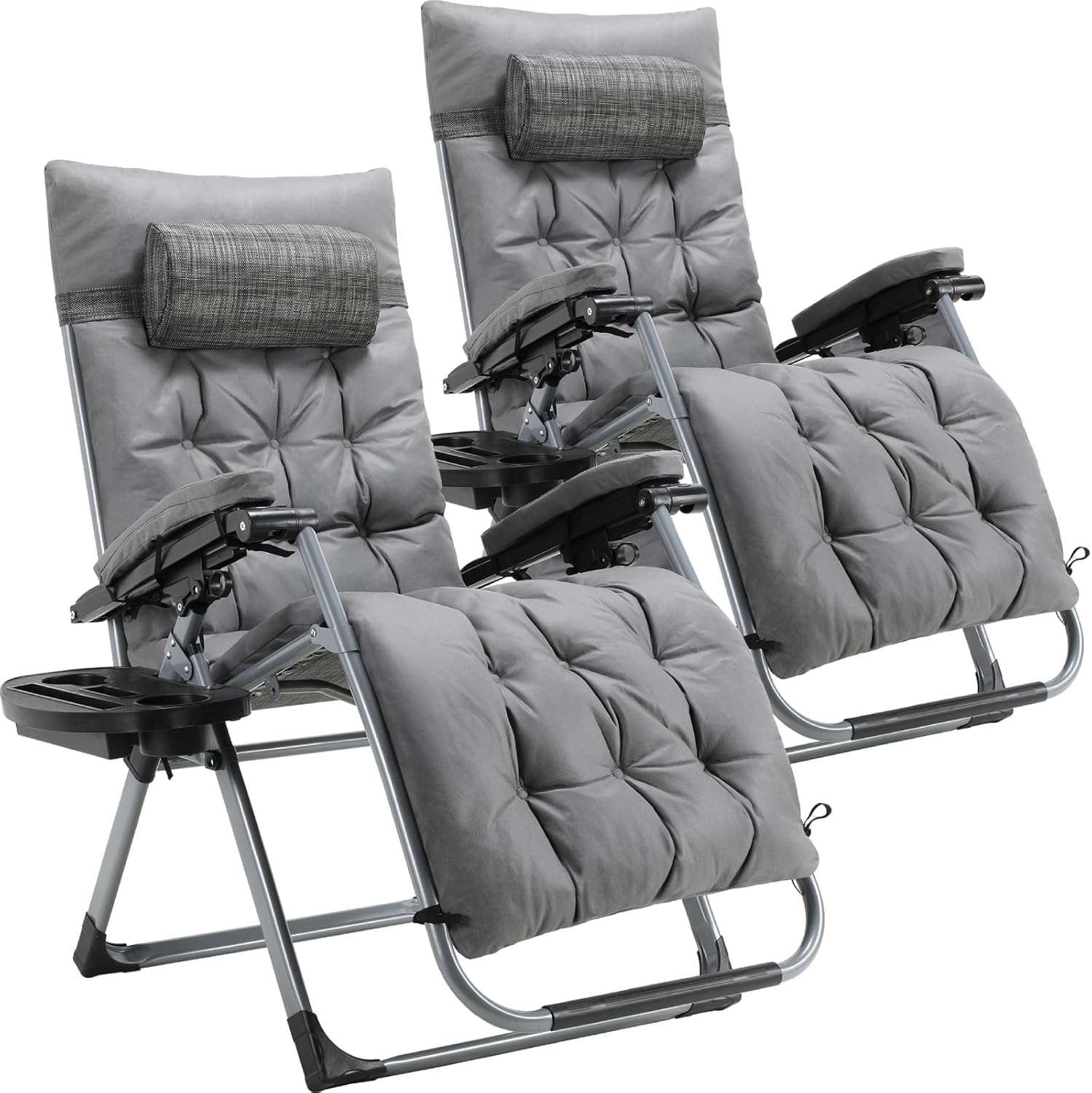 Detalle de TLGREEN Sedie a Sdraio Reclinali da Giardino Pieghevoli con Cuscino e Poggiatesta – Lettino Prendisole 2 pezzi in Grigio, 160x69x80 cm
