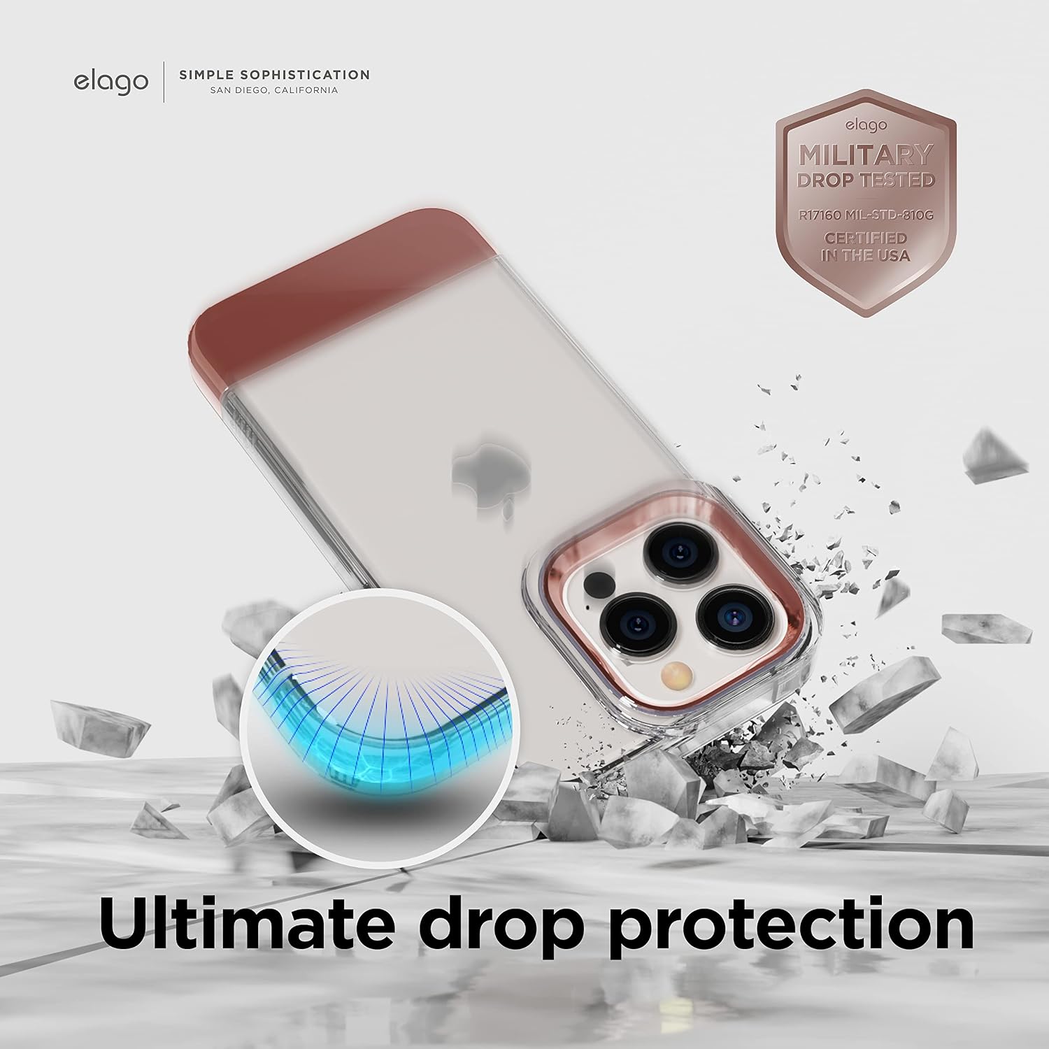 Detalle de elago Custodia Glide per iPhone 14 Pro 6,1” – cover compatibile con protezione fotocamera TPU (Clear/Oro Rosa)