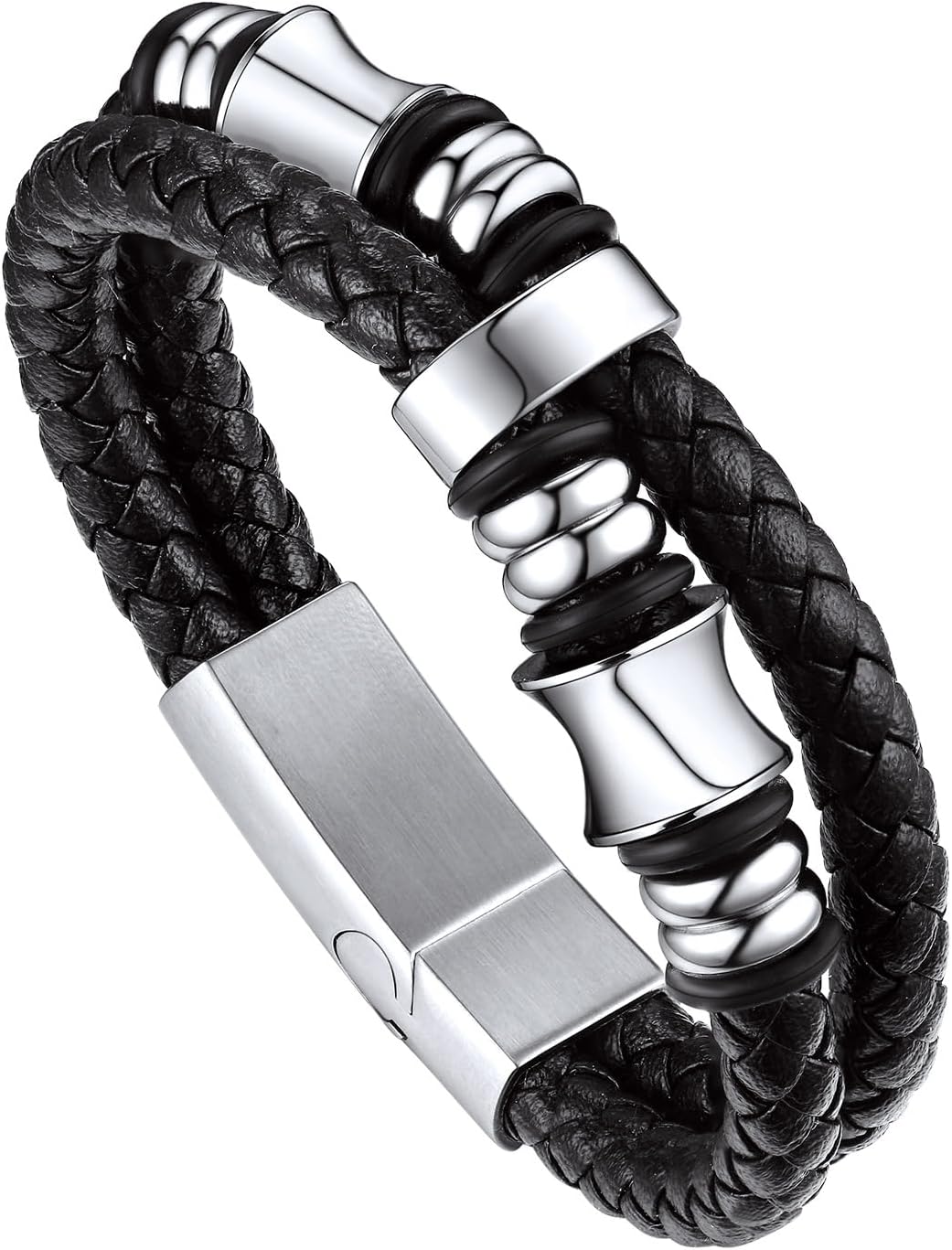 Detalle de Bandmax Herren Lederarmband Personalisiertes Mikrofaser-Leder Wickelarmband mit Magnetverschluss – 19/21/23 cm