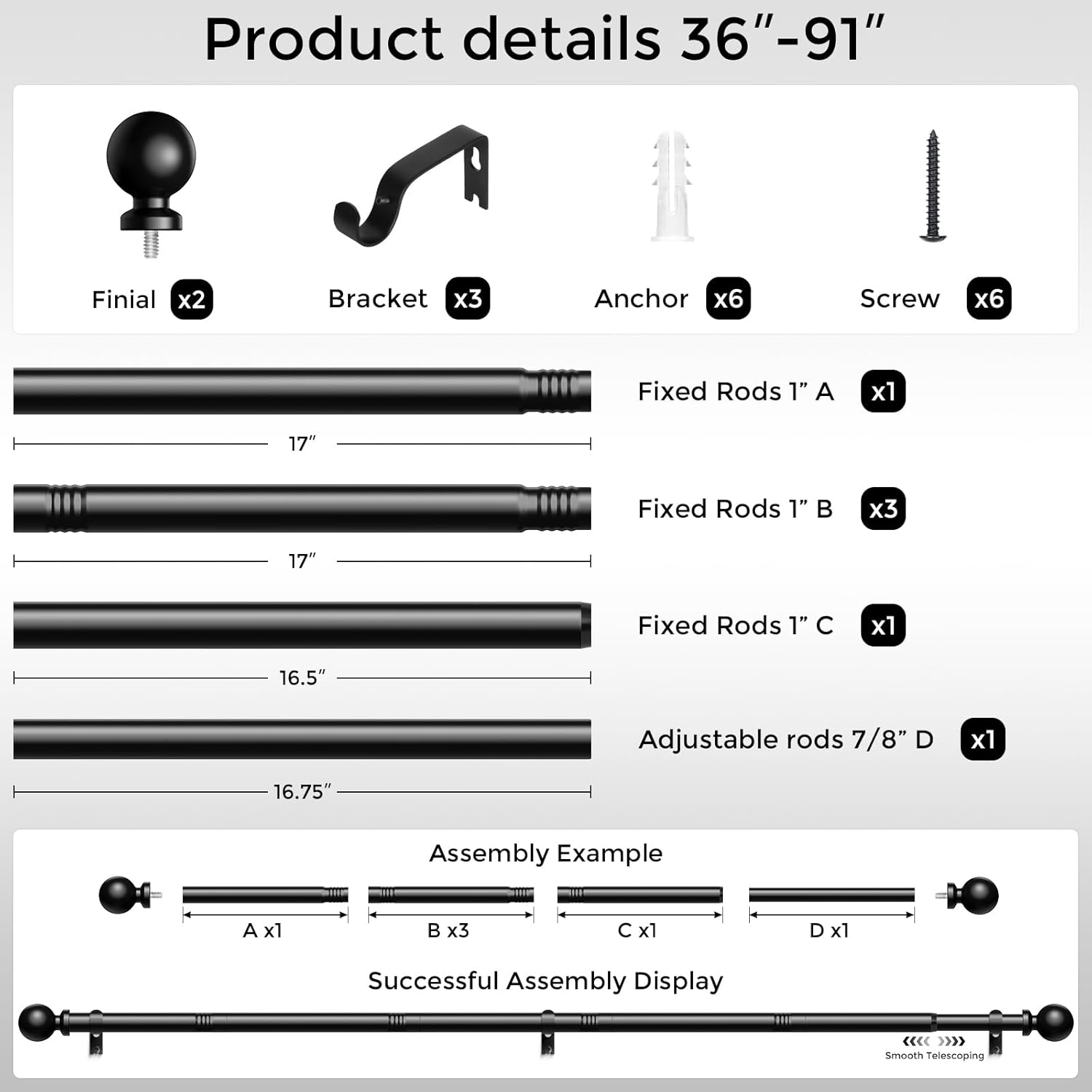 Thumbnail 4 de Wolistsa 48-84 in Curtain Rod ๐ช