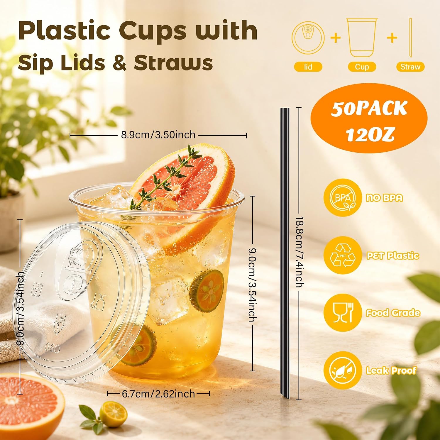 Detalle de DI QIU REN DQR-CA-55-12oz-50U black straw 12 oz Clear Plastic Cups