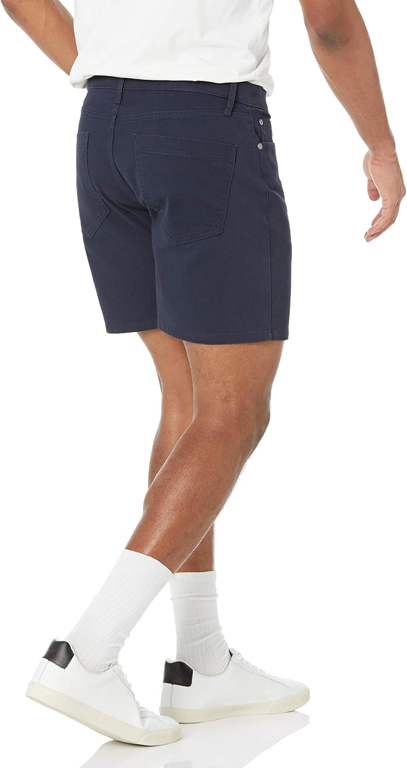Detalle de Amazon Essentials Men's Slim-Fit Stretch 5-Pocket Shorts, 9” Inseam