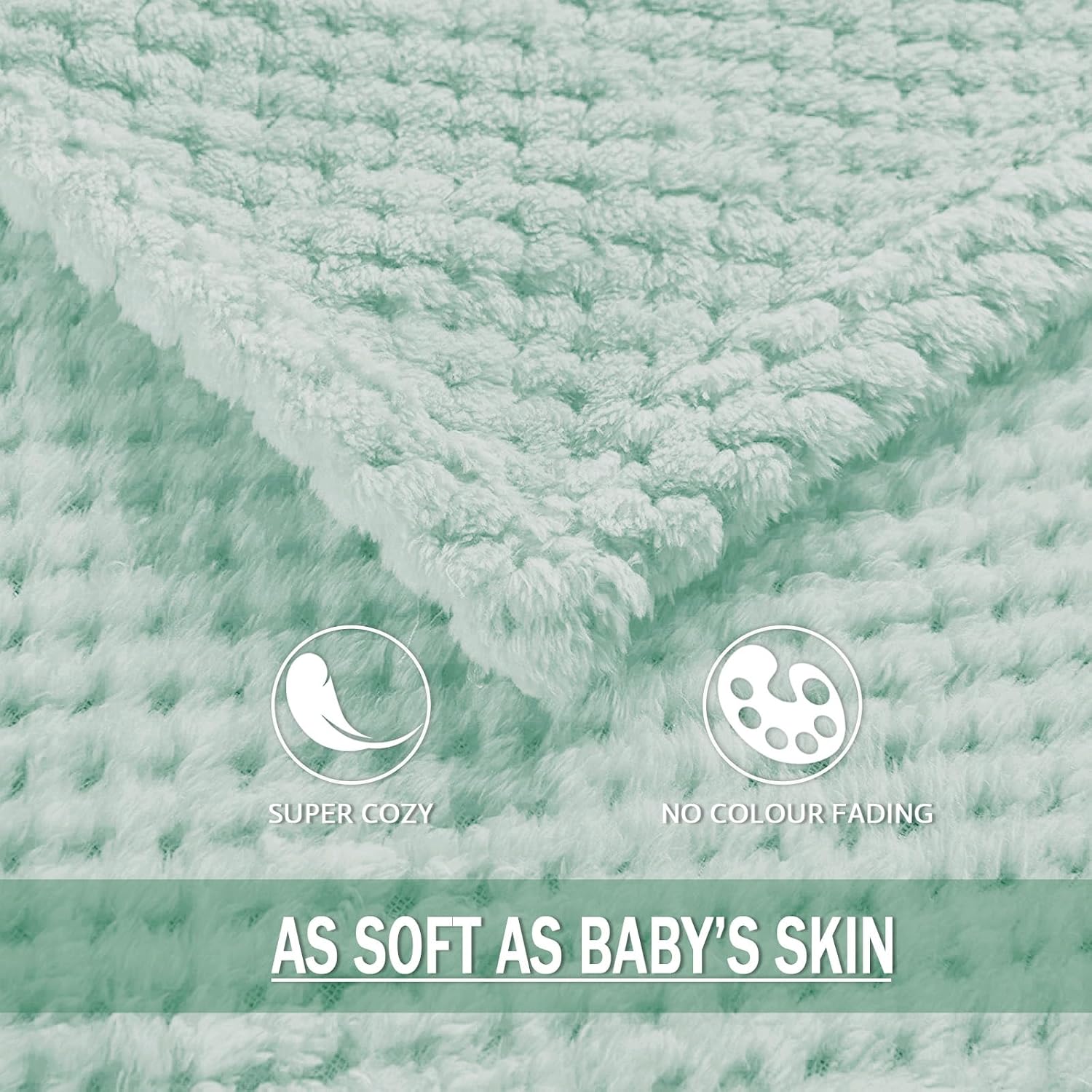 Thumbnail 6 de Exclusivo Mezcla King Size fleece bed blanket (230x265 cm) in mint green with waffle texture