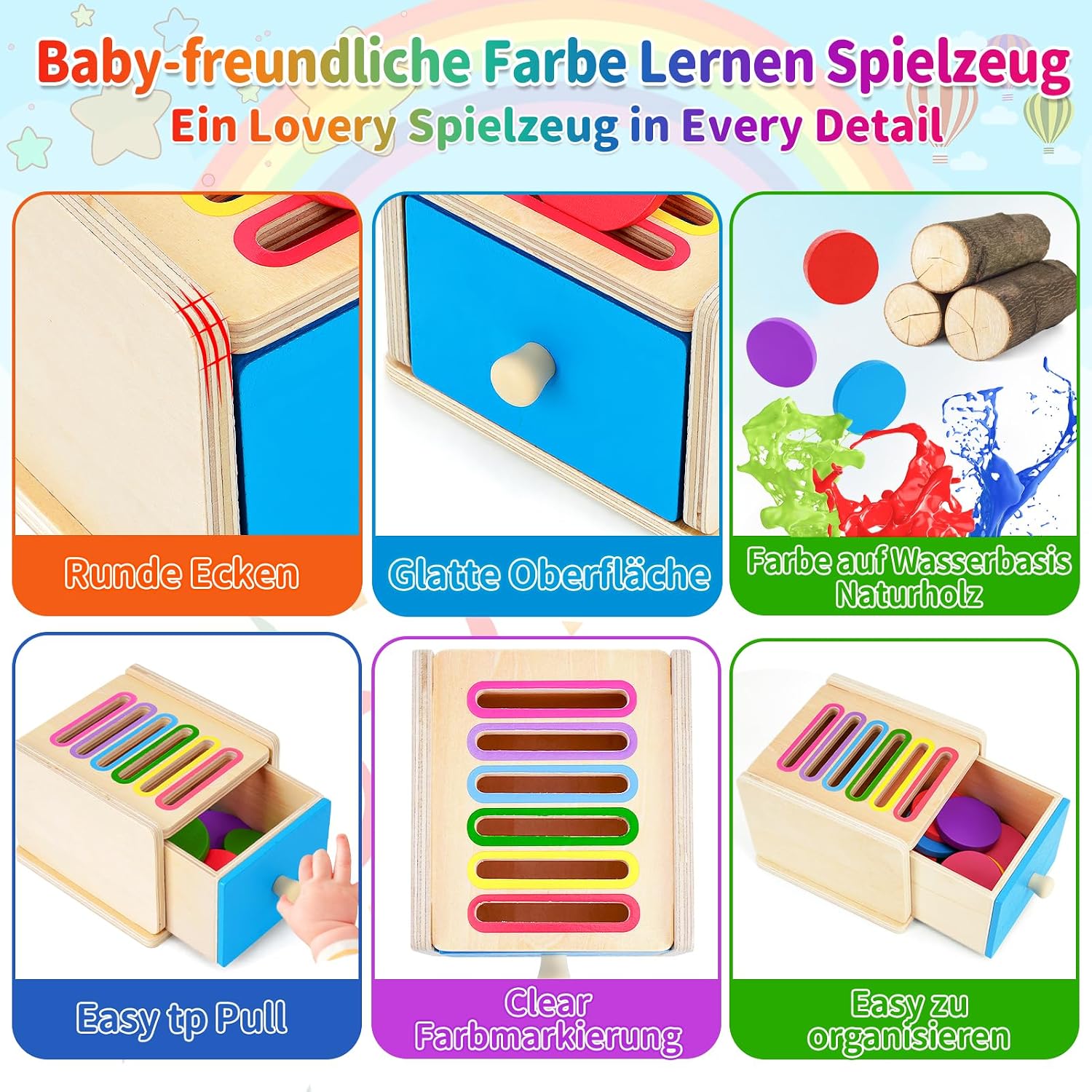Detalle de FCSONU Montessori Steckspiel Holz 12 Teile 12×11×8,5 cm 🎲