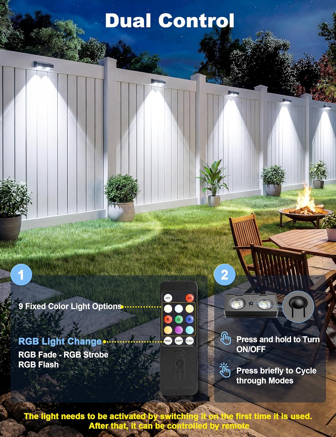 Detalle de JOFIOS wl15-t2-with Remote Control-B-12PK Solar Fence Lights, 12 Pack, RGB