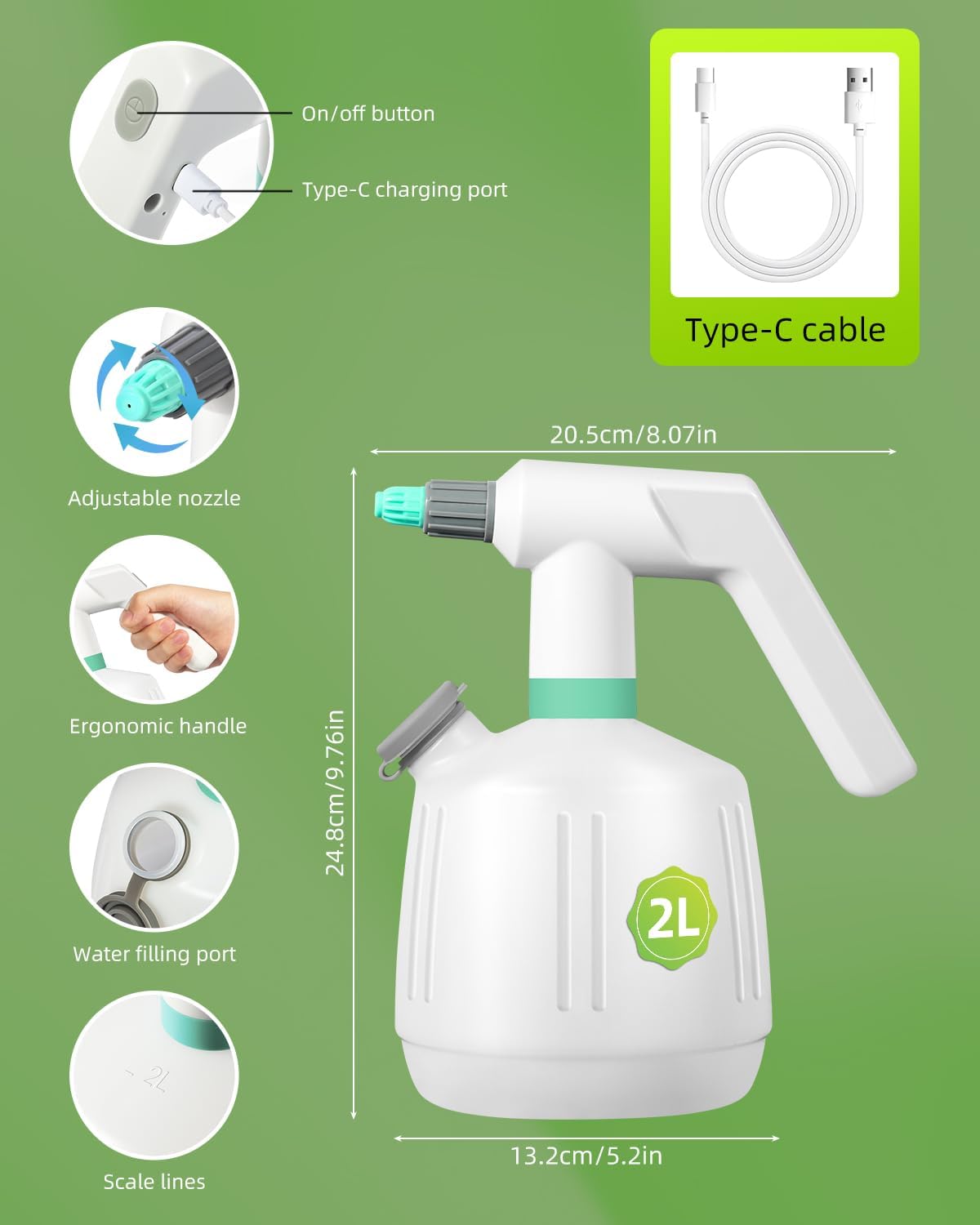 Detalle de Uten JKW-PS04 Cordless Electric Sprayer, 2L Rechargeable, 338g