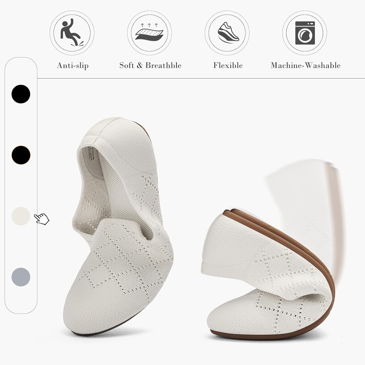 Thumbnail 3 de Puxowe Women's Ballet Flats: Slip-On Knit Dress Shoes with Memory Foam Comfort