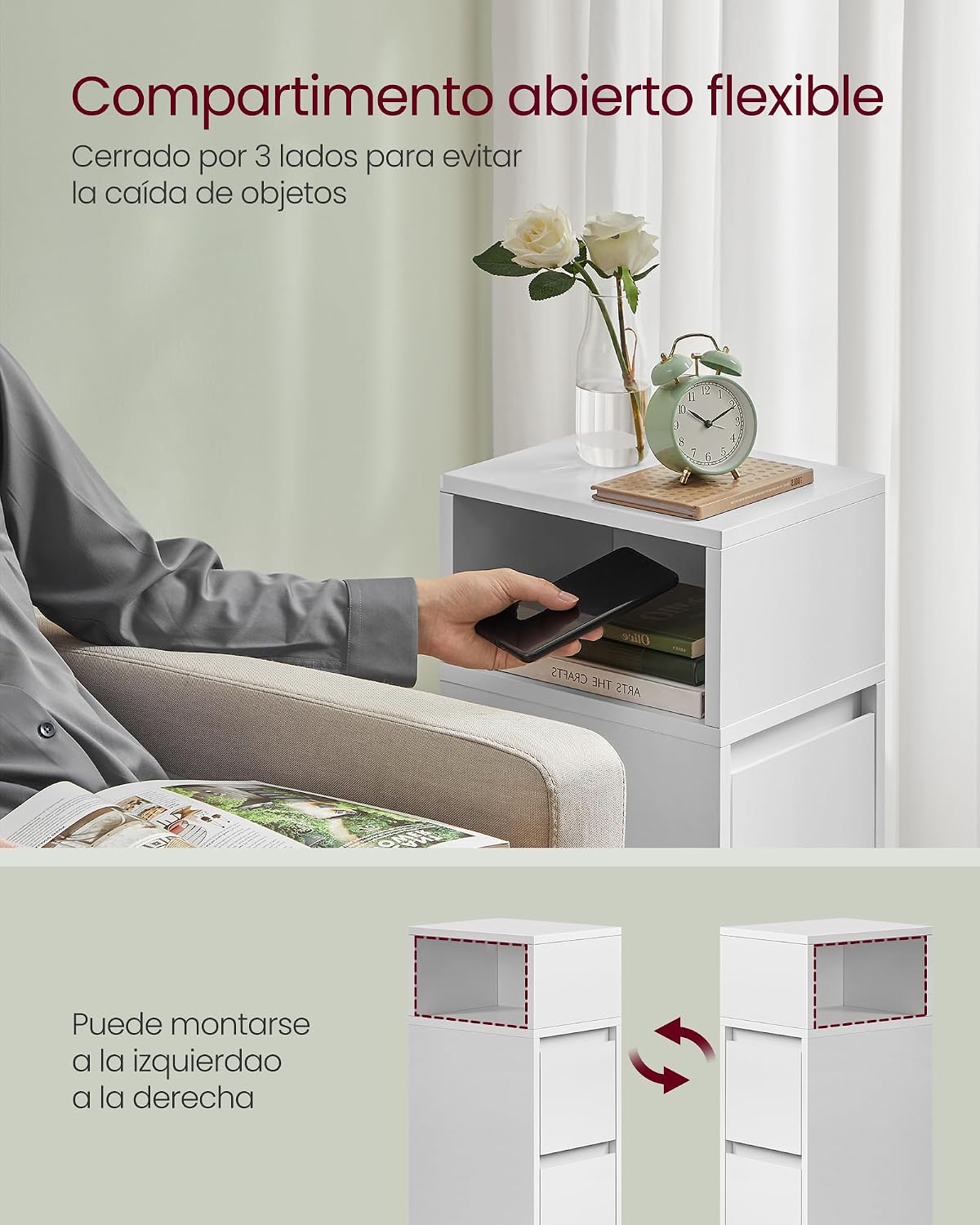 Detalle 2 de VASAGLE KAILYN LET656W01 mesita estrecha 30x25x65 cm