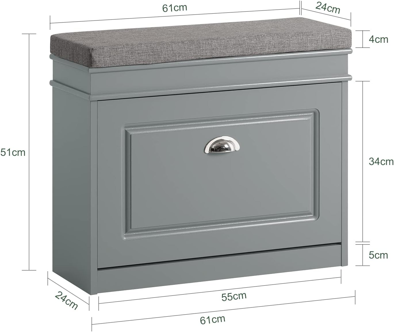 Detalle de SoBuy Meuble Chaussure Banc d’Entrée FSR82-K-HG : Banc à Chaussures avec Rangement et Coussin 60x24x51 cm