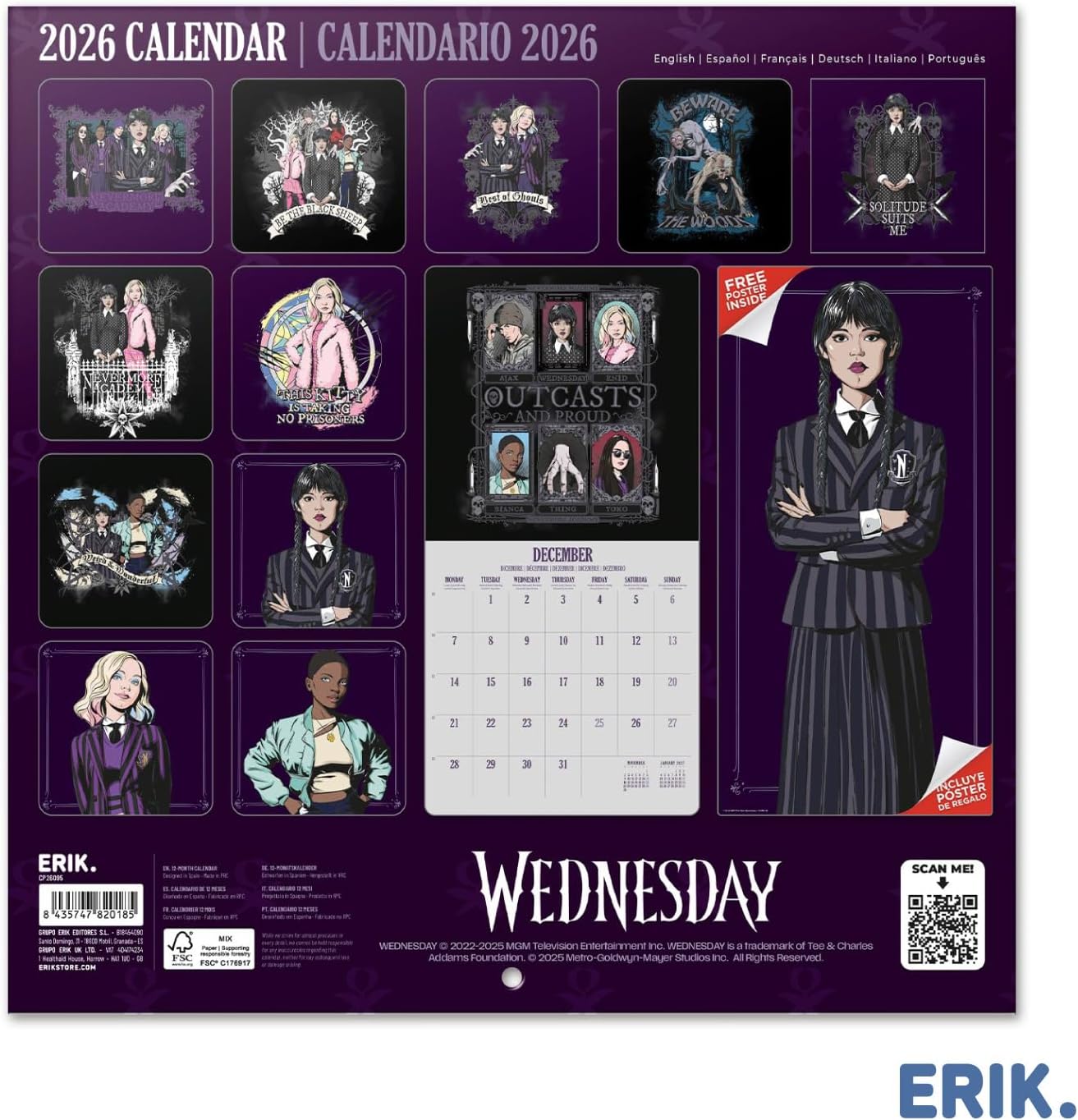 Thumbnail 1 de Grupo Erik Calendario pared Miércoles Addams 30x30 cm