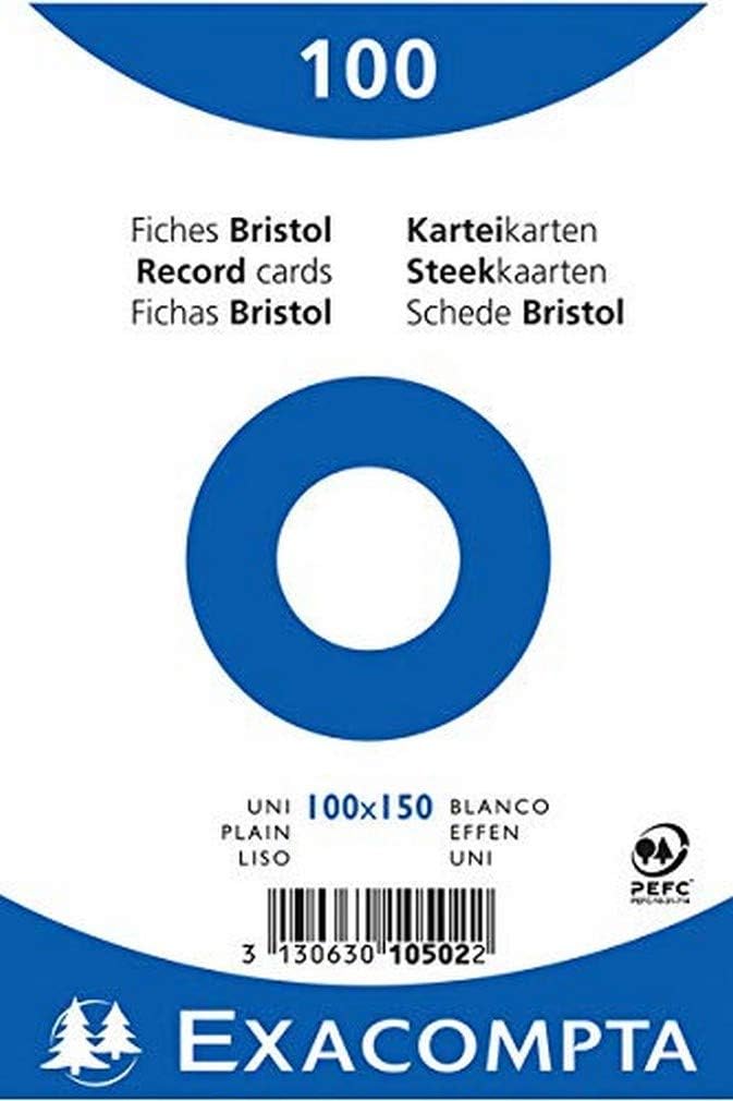 Detalle de Exacompta 10506E – Paquet de 100 fiches Bristol unies non perforées (210 × 297 mm) – blanc