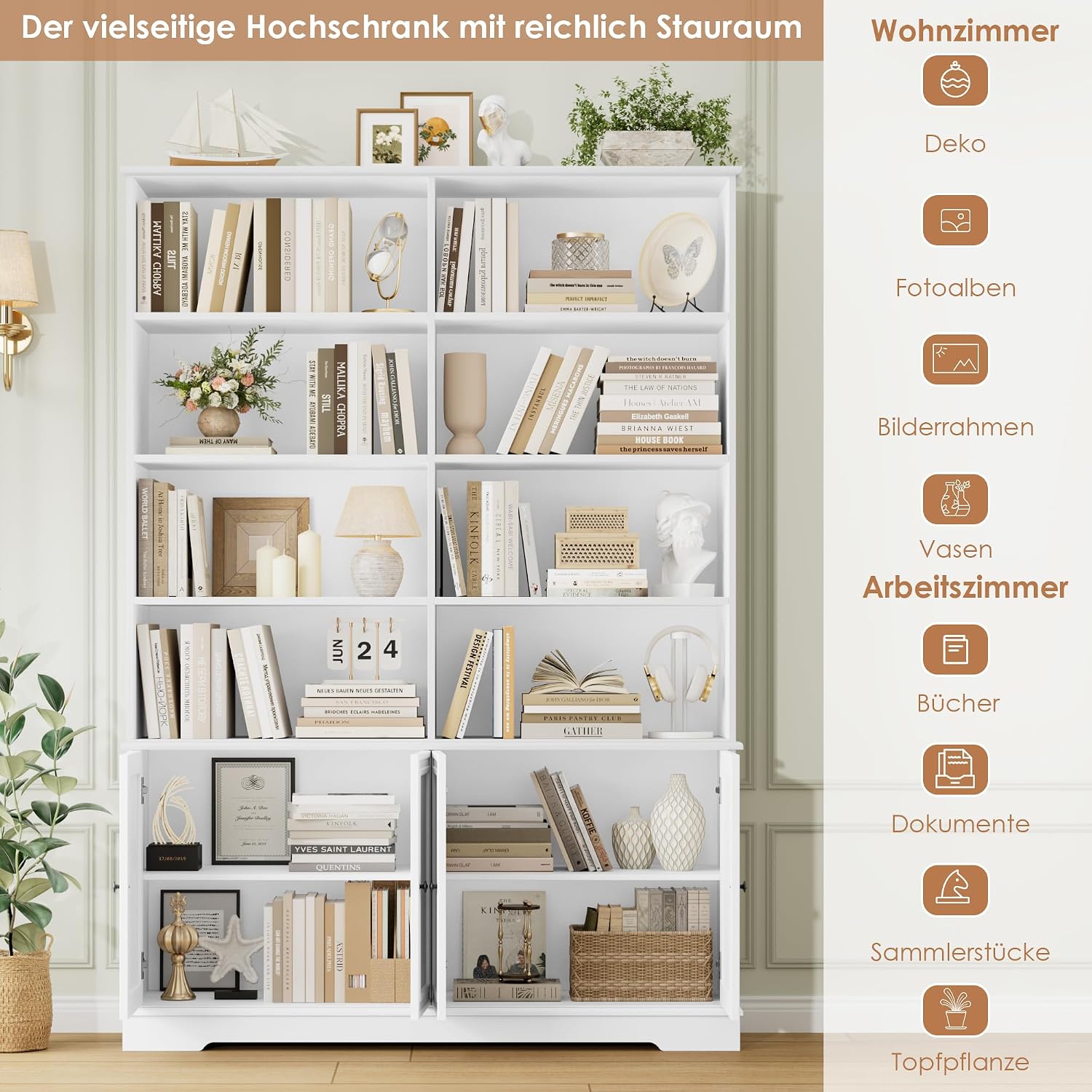 Thumbnail 5 de FirFurd P506 Bookcase with 4 Doors, 12 Shelves and White Finish