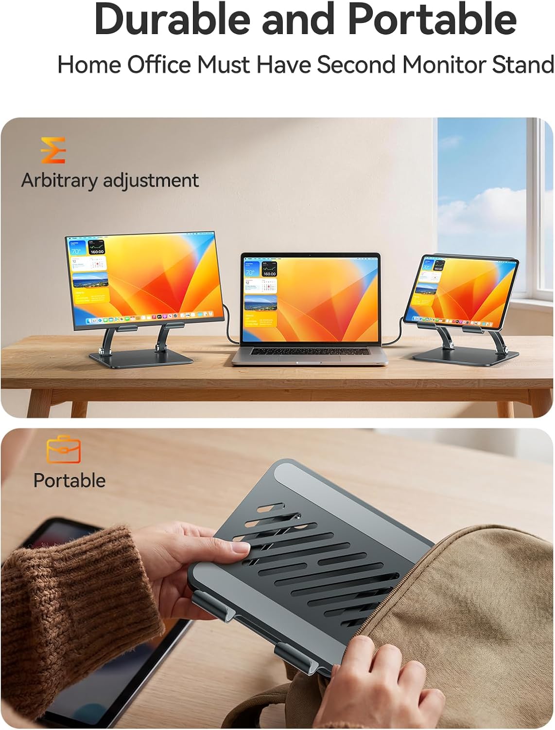 Thumbnail 6 de tounee Dual Rod Adjustable Aluminium Tablet Holder Stand (Gray) for 4.7–16.5" devices