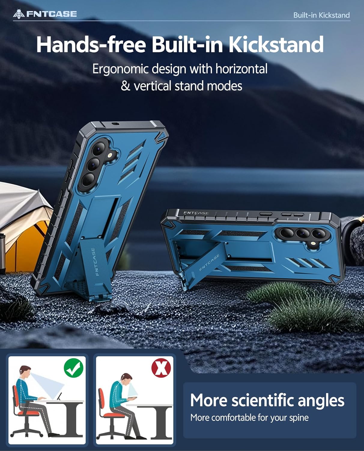 Thumbnail 3 de FNTCASE Military Grade Rugged Case for Samsung Galaxy A57 with Built-in Screen Protector & Kickstand (Blue)