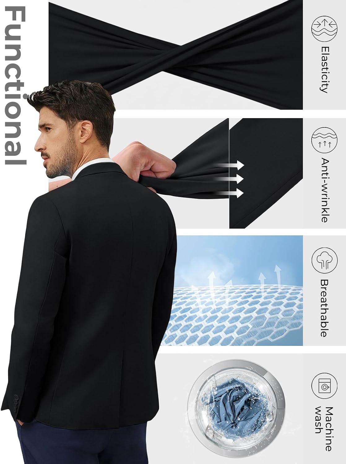 Detalle de PJ PAUL JONES Lightweight Men's Sport Coat, Slim Fit, One-Button, Breathable