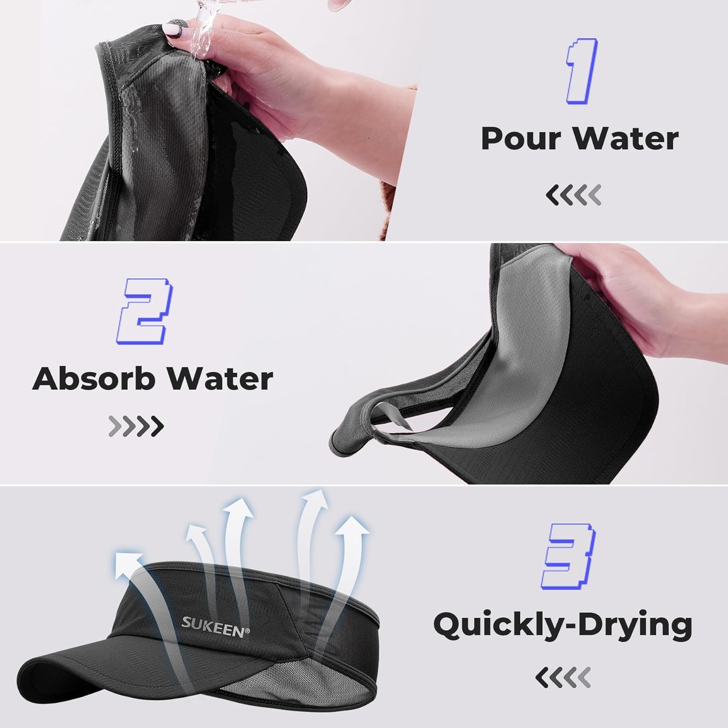 Thumbnail 3 de Sukeen Sun Visor Hat (UPF 50+) – Cooling sweatband visor cap for running, golf and cycling