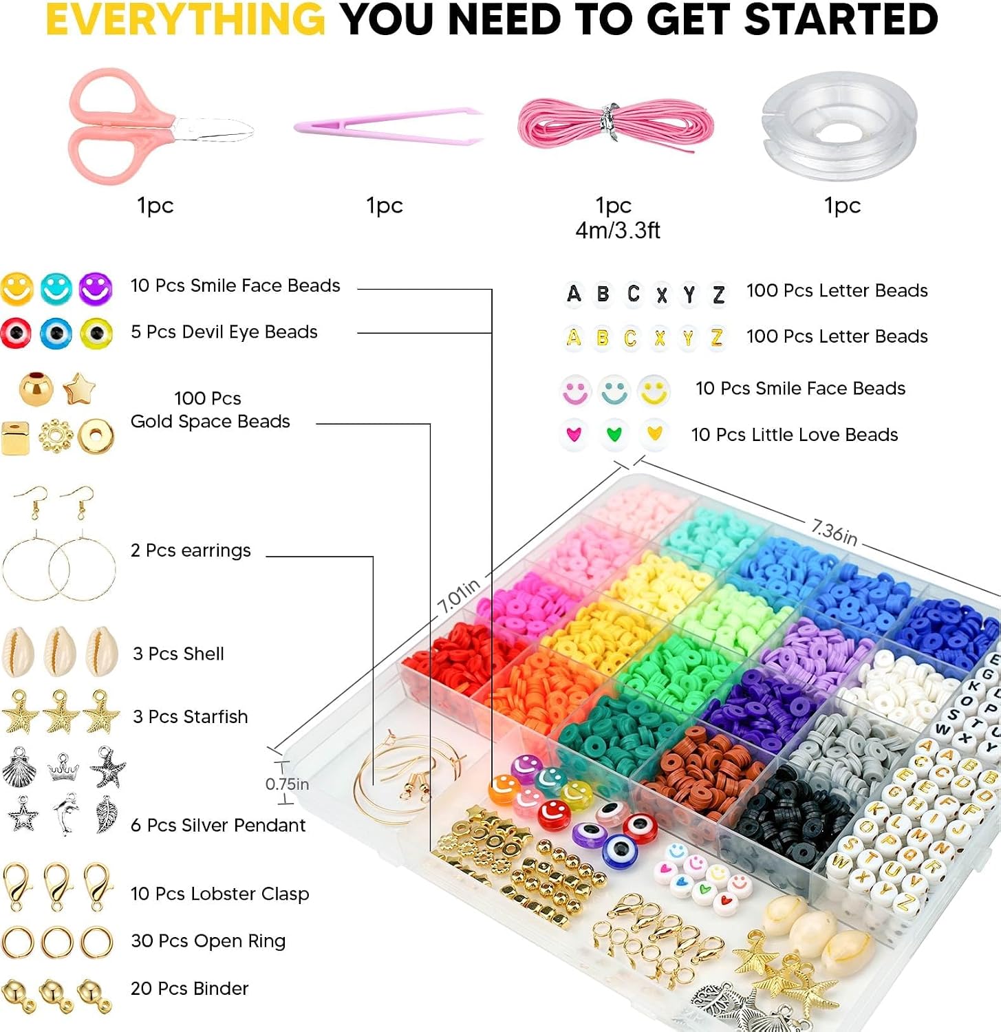 Detalle de Dowsabel DS-CLAY1B Bracelet Making Kit with 5,000 Beads and Charms