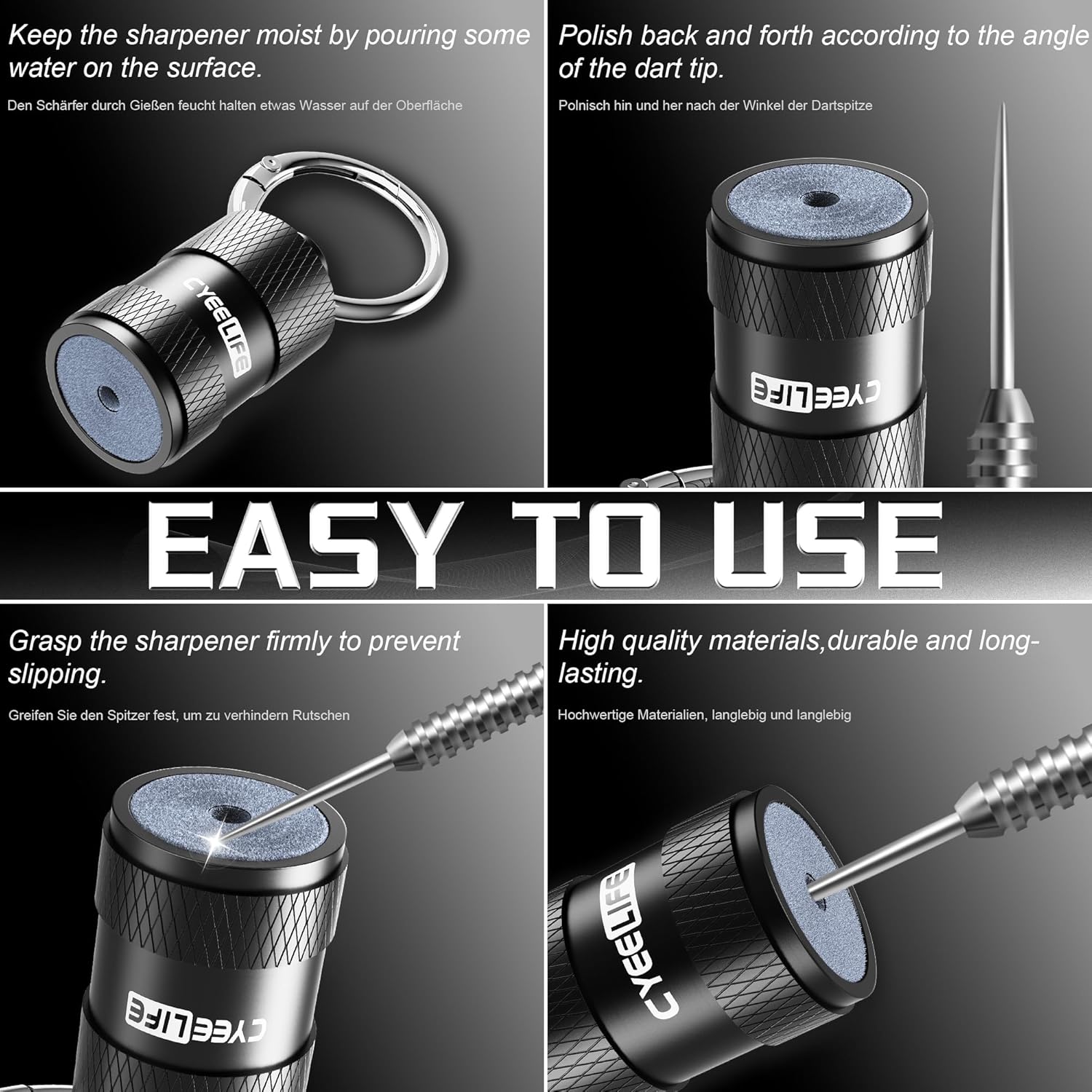 Thumbnail 3 de CyeeLife Schleifsteine für Dartpfeile mit Metallspitzen – kompakter Dart Sharpener als Schlüsselanhänger