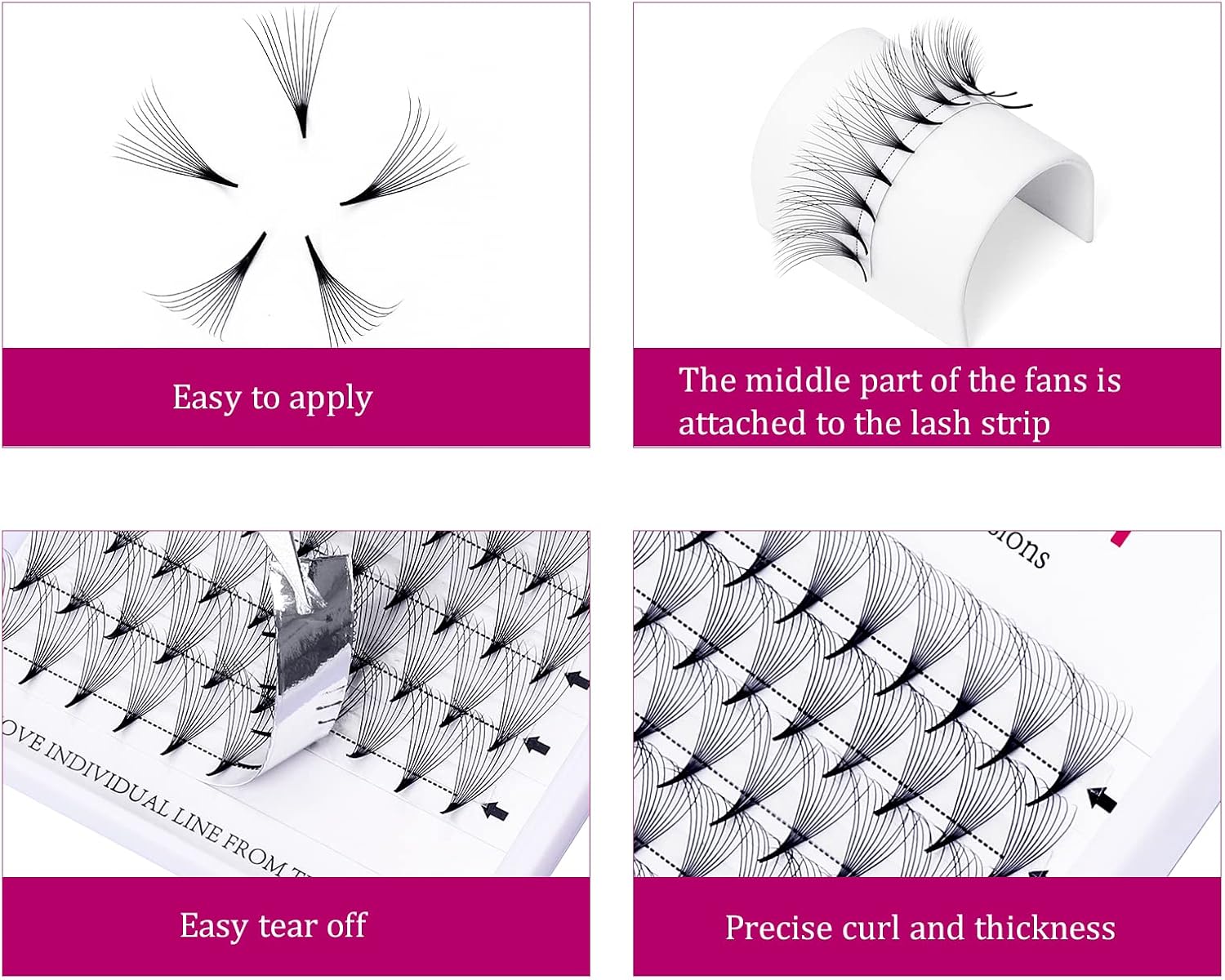 Detalle de Volume Lash Extensions - 10D Russian 0.07 D Curl 12mm Pre-Made Fan Lashes