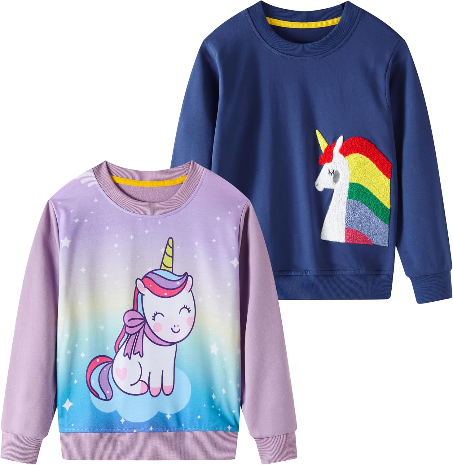 Detalle de SOIBEEN Mädchen Sweatshirt 2‑Pack Einhorn Hoodie mit Rundhalsausschnitt, Langarm, Baumwoll-Polyester-Mischung – 1–10 Jahre