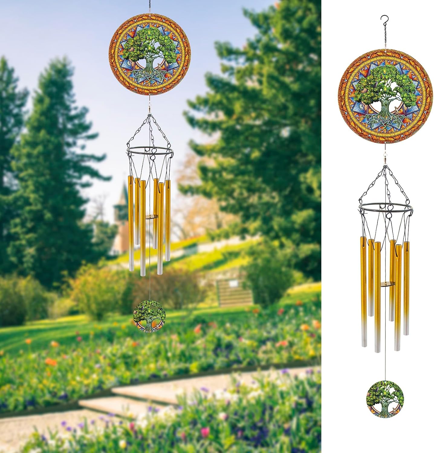 Thumbnail 6 de Windspiel mit Baum des Lebens Wind Spinner aus Edelstahl & Aluminium – dekorativer Outdoor-Hänger für Garten, Terrasse & Veranda