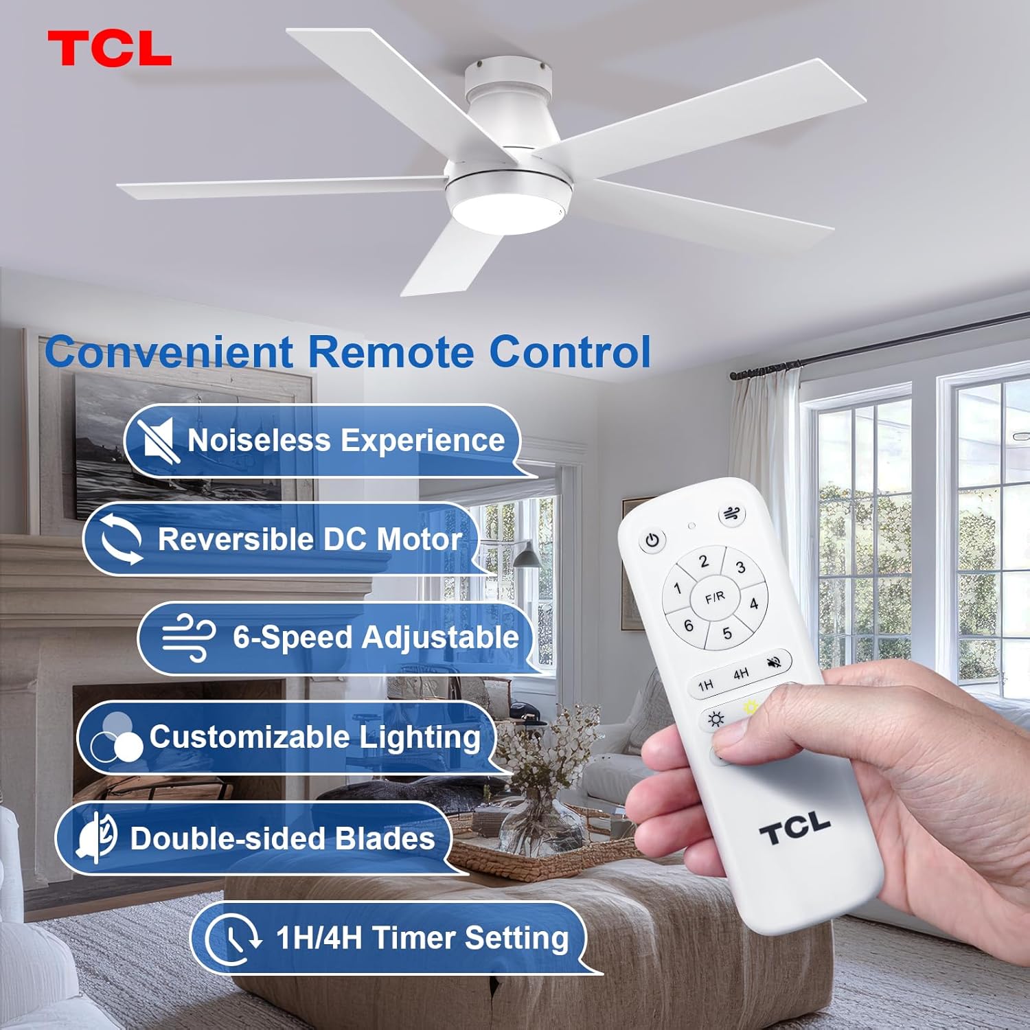 Detalle 2 de TCL 52" Modern Ceiling Fan with Lights, 6-Speed 🌬