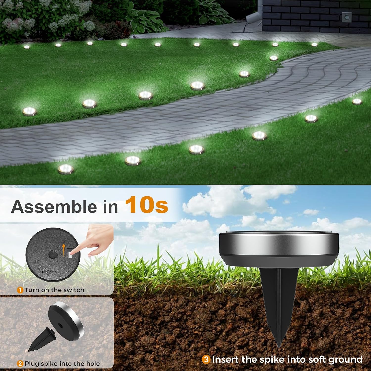 Thumbnail 4 de Vighep Solar Lights Outdoor Garden – 12 Pack Super Bright LED Disk Path Lights