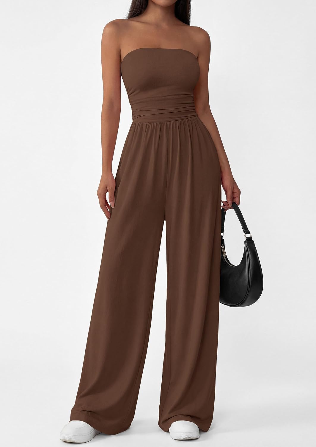 Thumbnail 6 de PRETTYGARDEN Women's Trendy Strapless Romper (2026) Ruched Tube Top Wide-Leg Jumpsuit