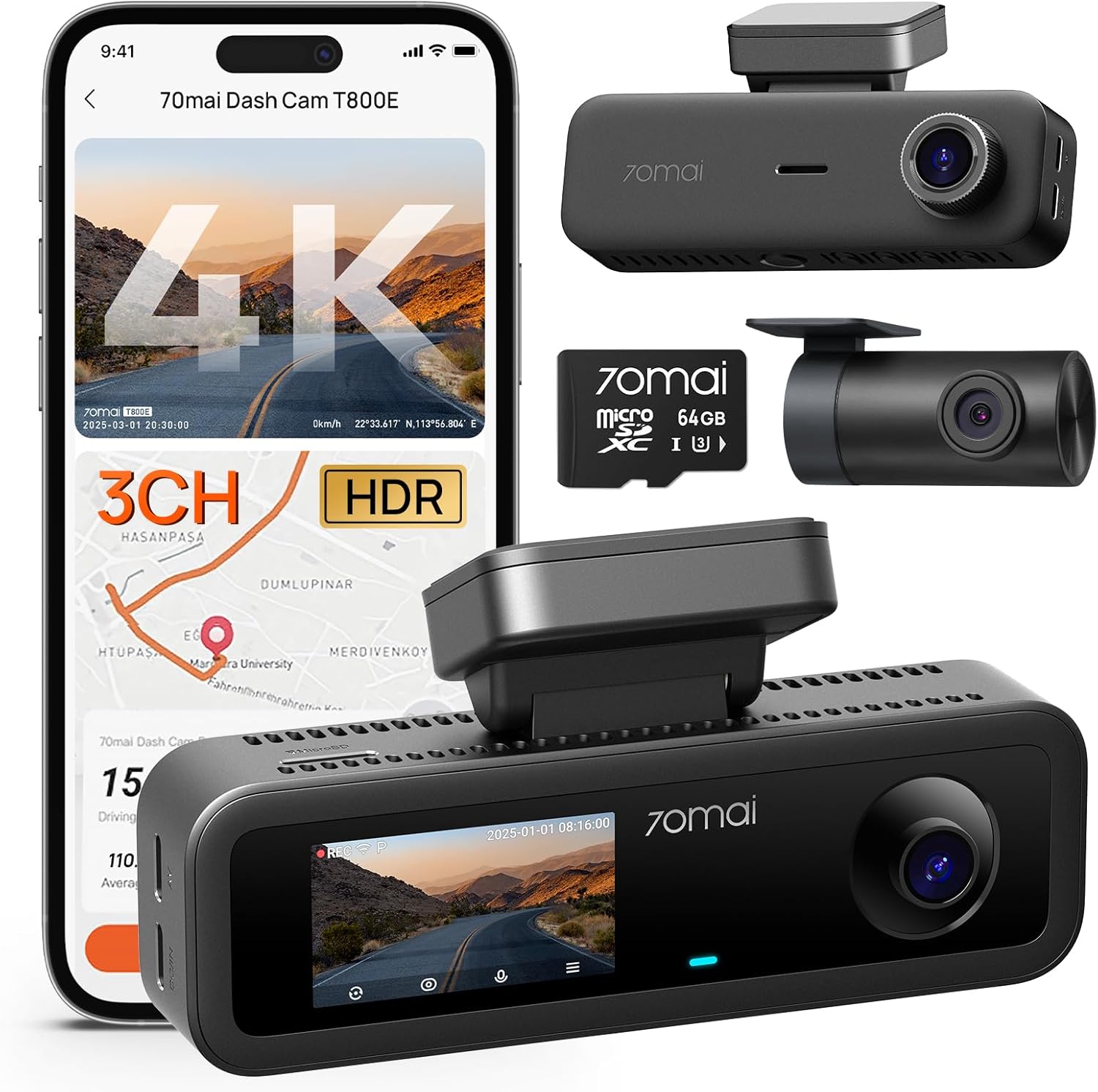 Detalle de 70mai T800E 4K Dashcam 3‑Kanal