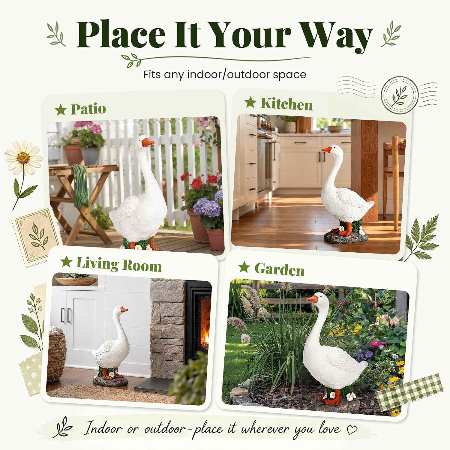 Detalle 1 de GIGALUMI 11203 Porch Goose Statue, Hand-Painted Resin, 18.9-Inch
