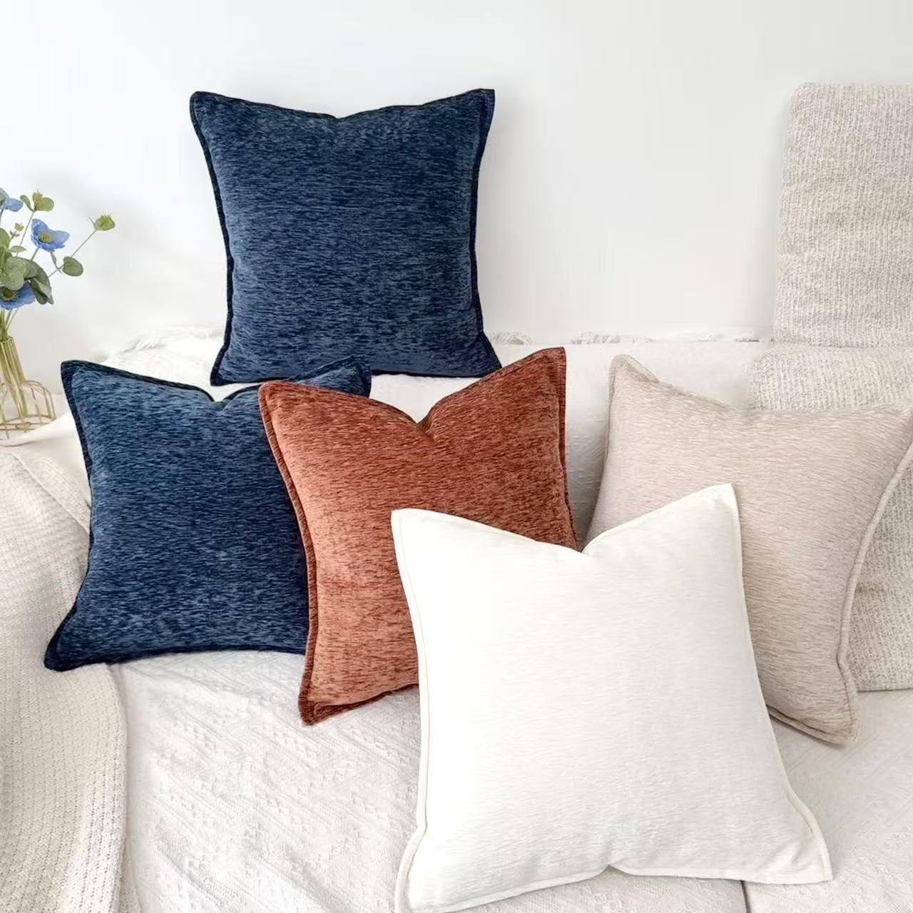 Thumbnail 6 de OYIMUA Chenille Kissenbezug 45x45 Marineblau im 2er-Set – weiche Textur mit verstecktem Reißverschluss